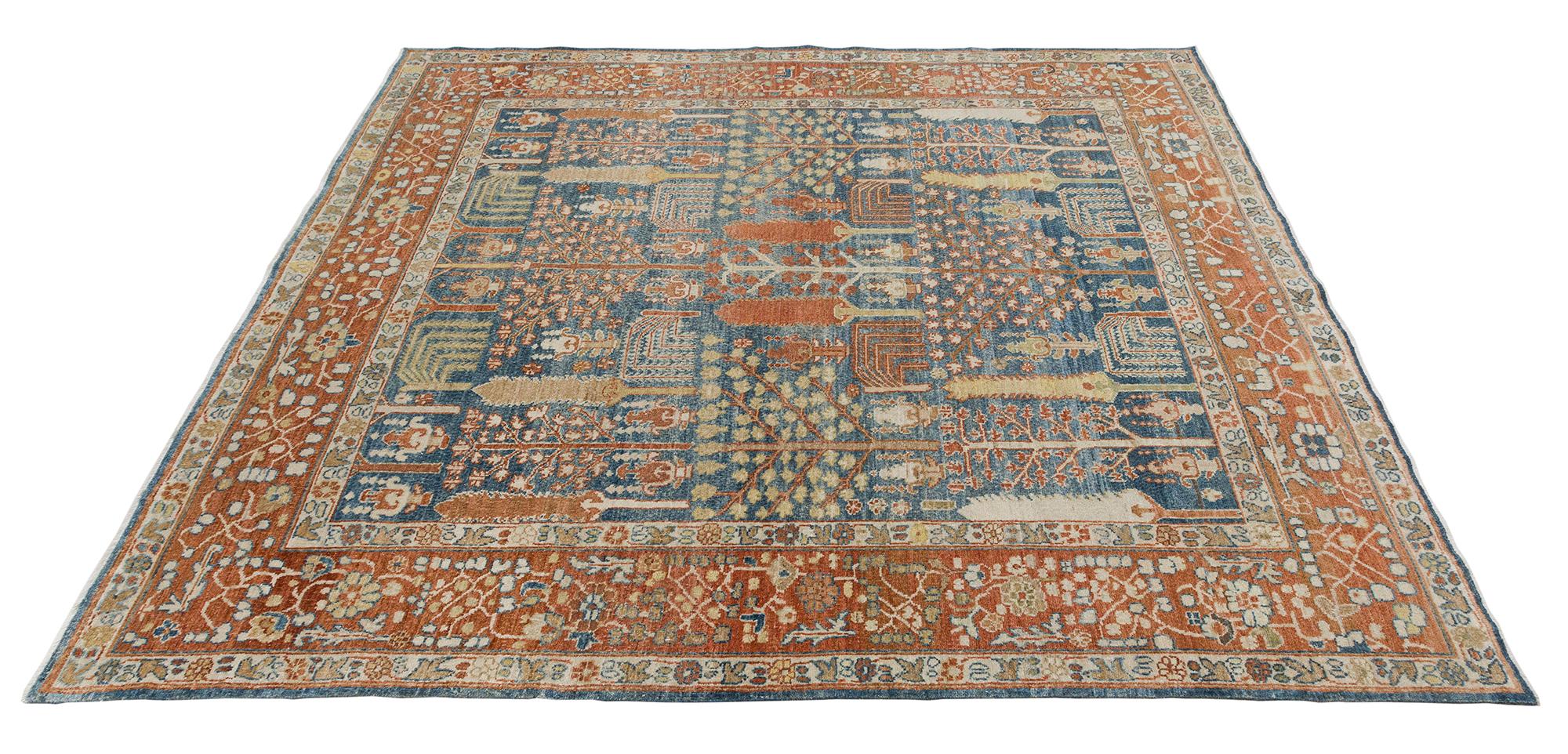 Lana Tappeto persiano Bakshaish in blu navy e ruggine in vendita
