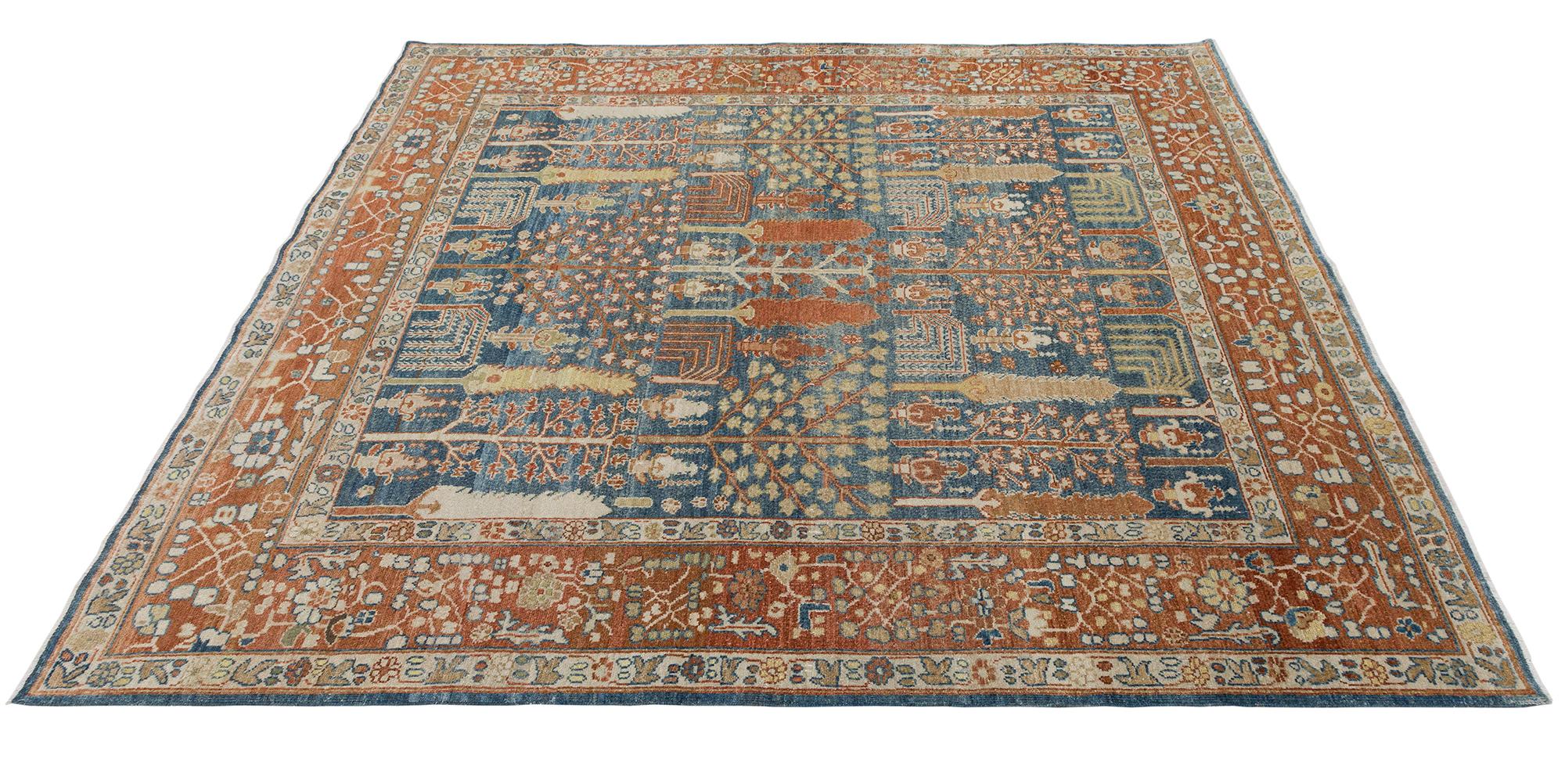 Persian Bakshaish Rug in Navy Blue and Rust For Sale 2