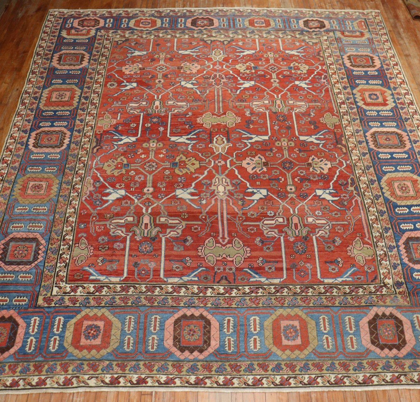 Highly collectible-quality rare square size rust all-over field 19th century Persian Bakshaish rug. The harmonious colors, skillful geometry and weavers craftsmanship make this rug an absolute work of art.

Measures: 10'7