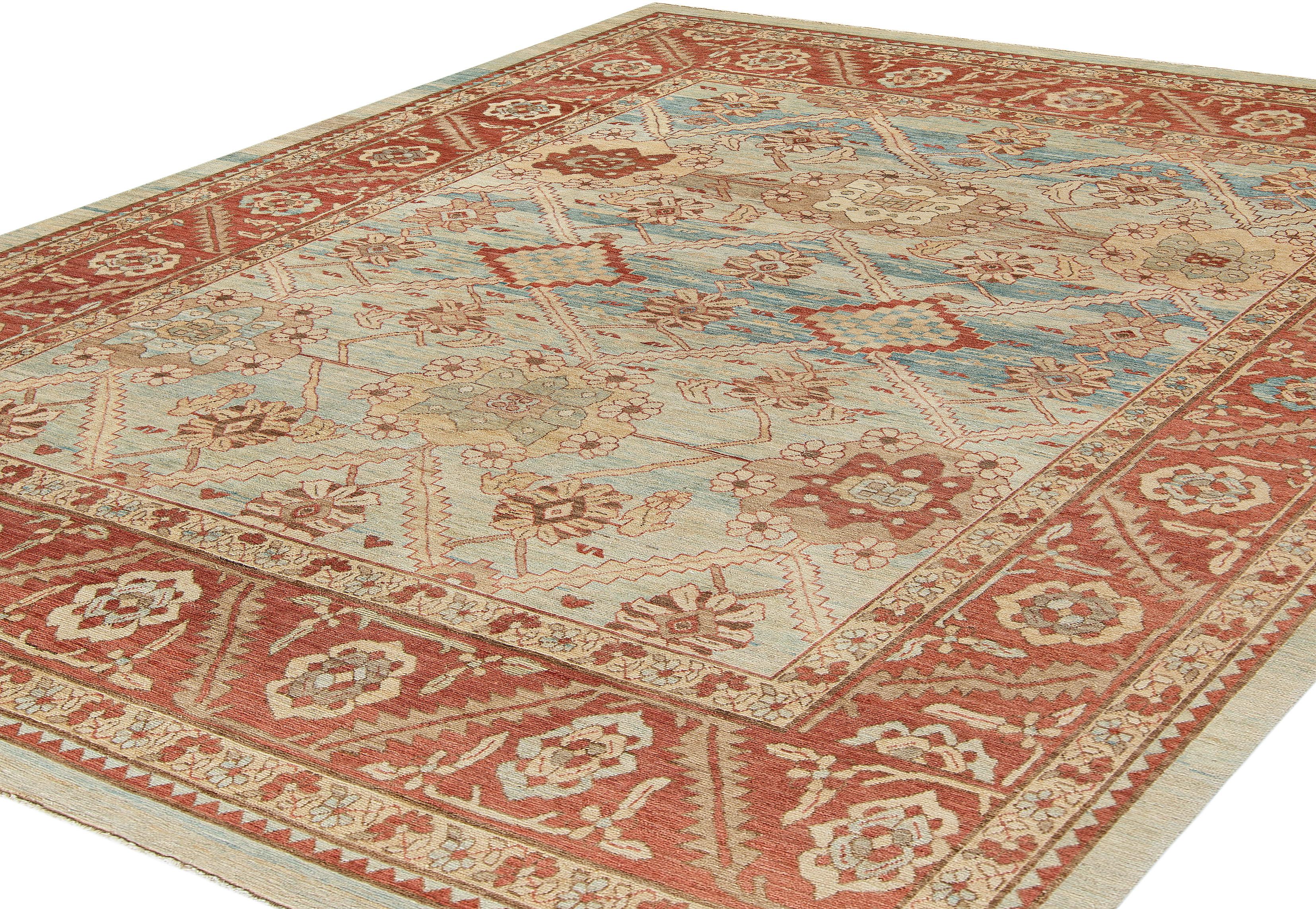 Hand-Knotted Persian Bakshayesh Rug-Sky Blue & Terracotta For Sale