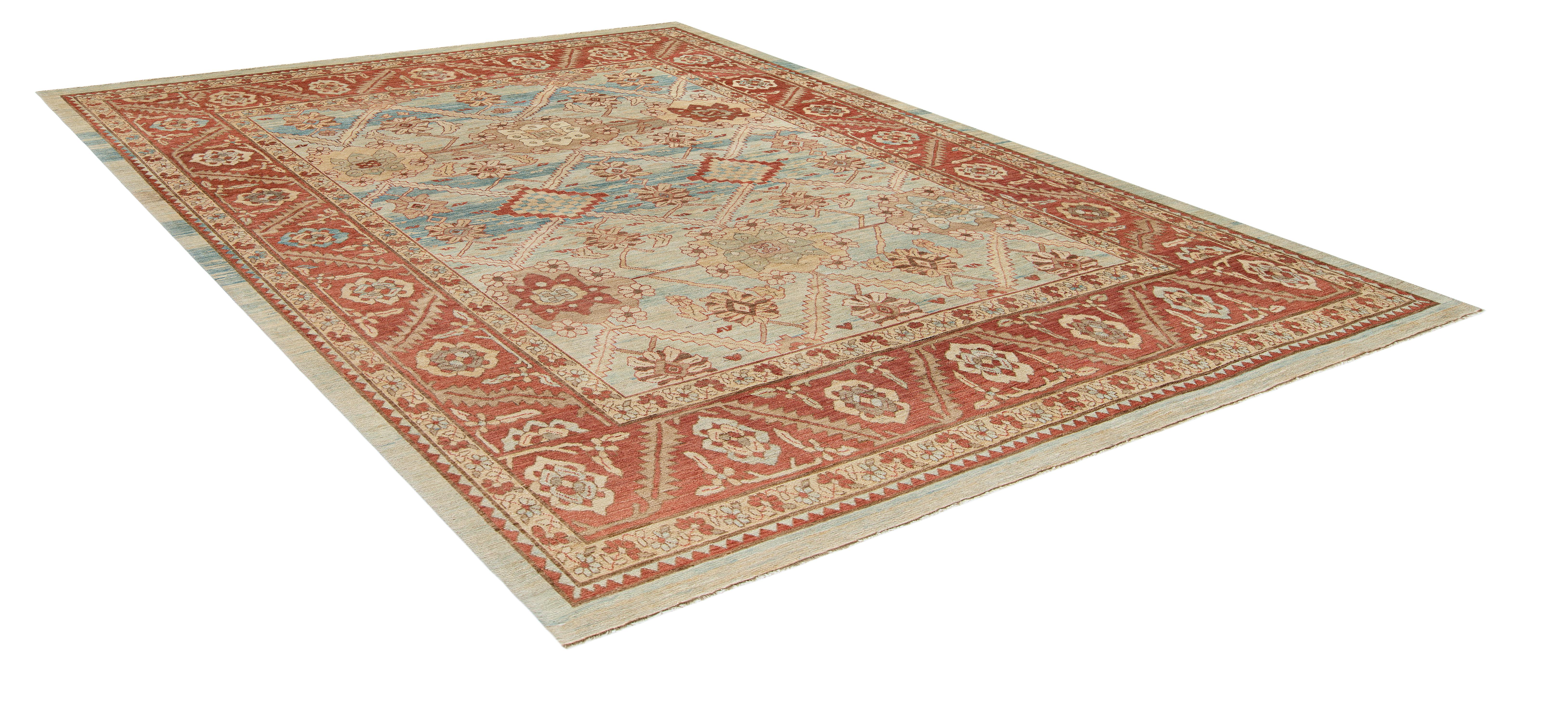Contemporary Persian Bakshayesh Rug-Sky Blue & Terracotta For Sale