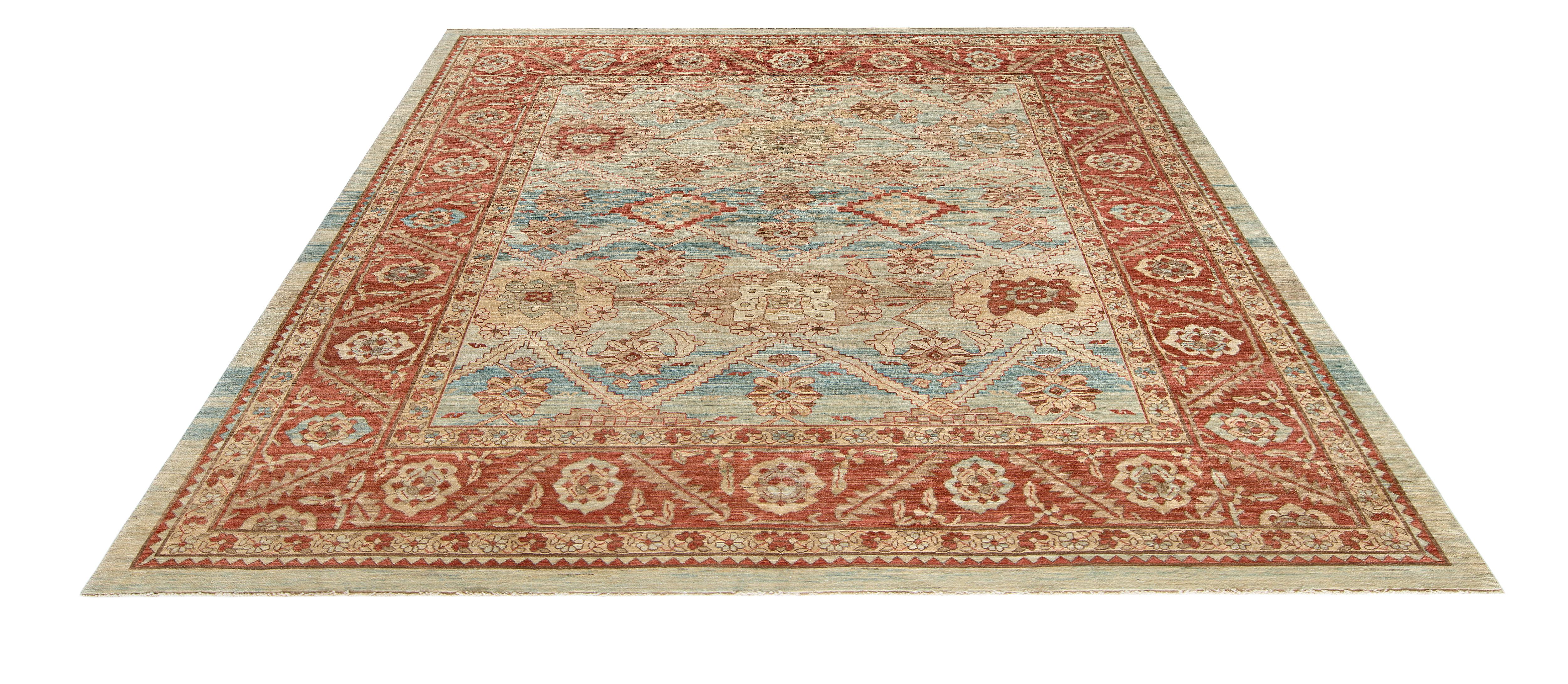 Wool Persian Bakshayesh Rug-Sky Blue & Terracotta For Sale