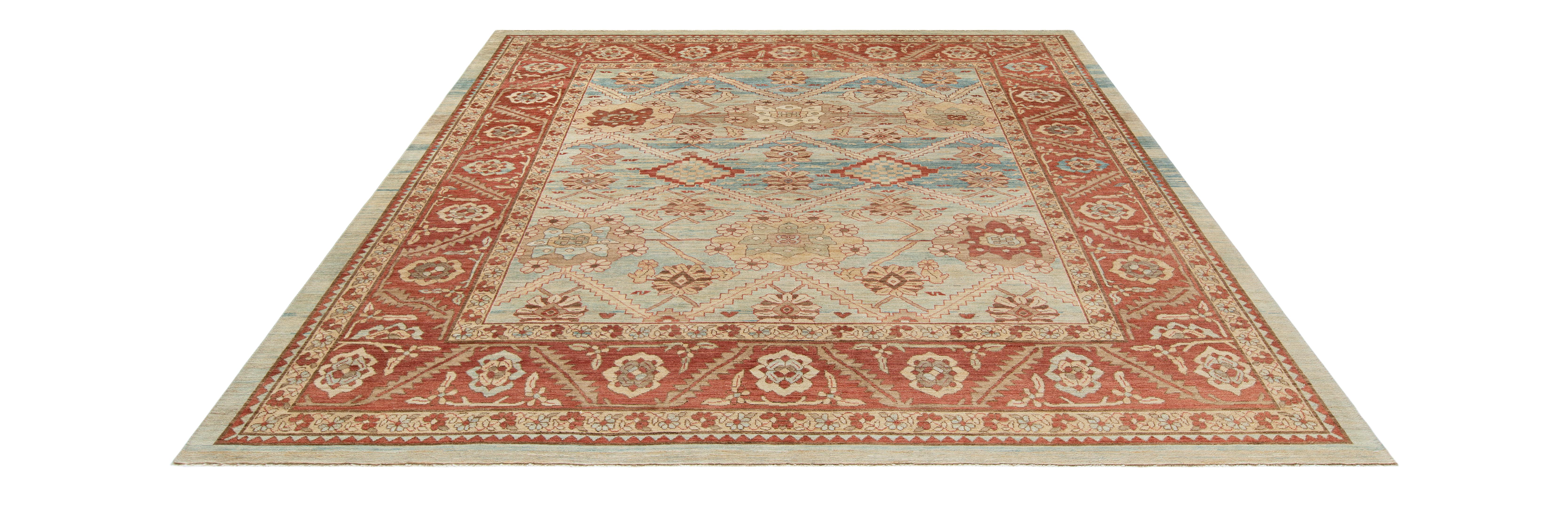 Persian Bakshayesh Rug-Sky Blue & Terracotta For Sale 1