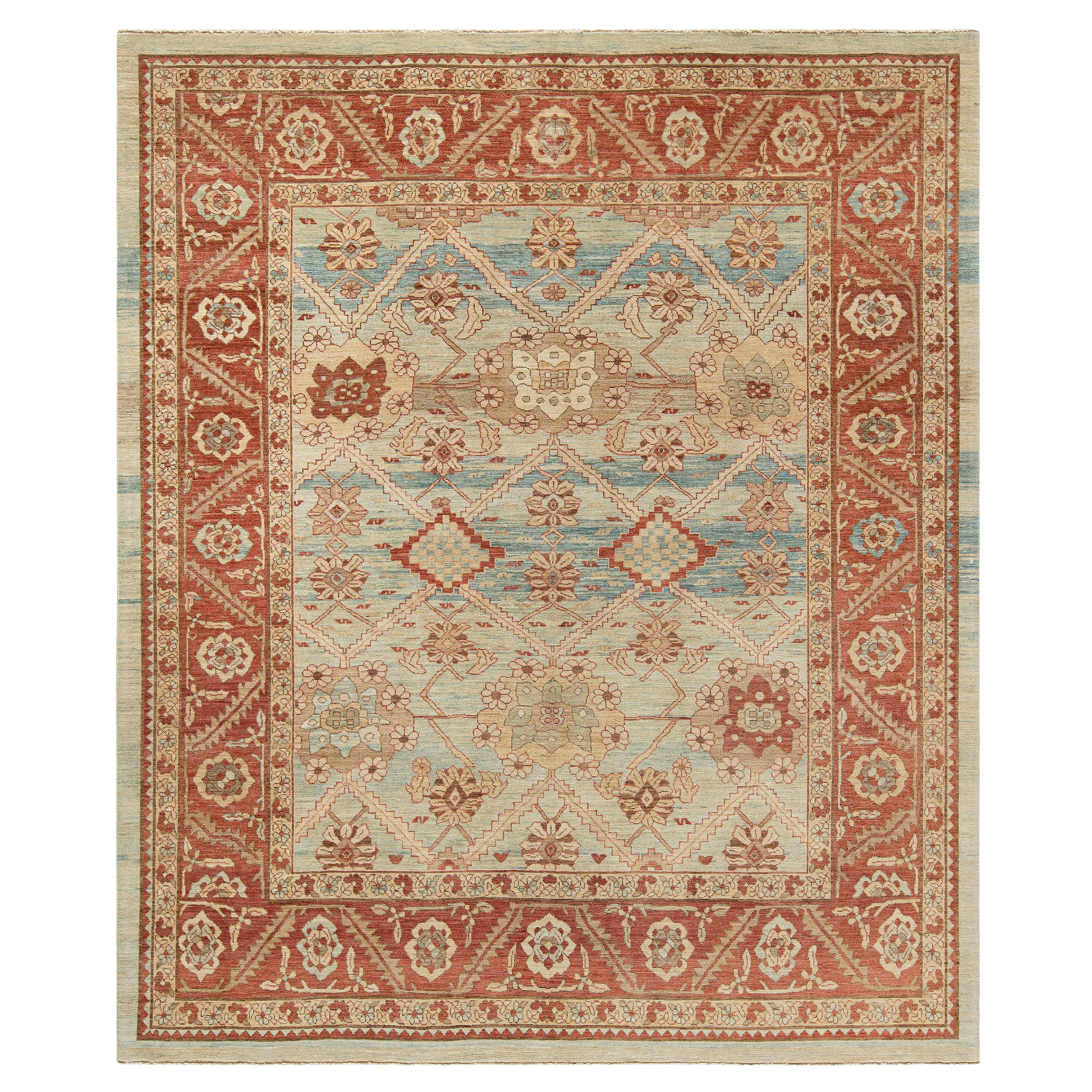 Persian Bakshayesh Rug-Sky Blue & Terracotta For Sale