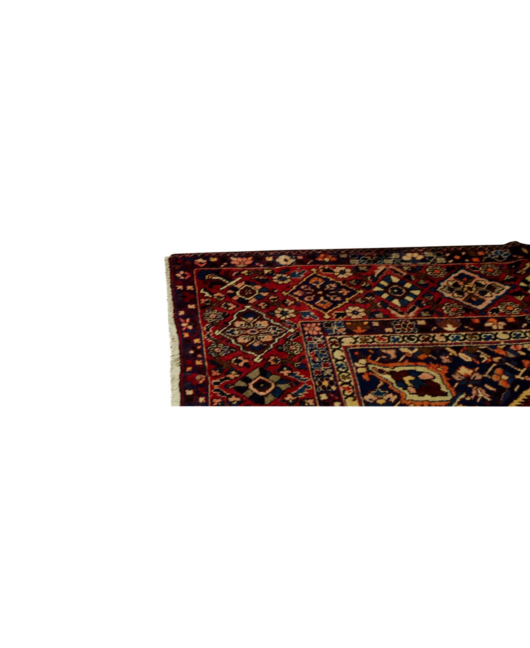 Other Antique Persian Fine Traditional Handwoven Luxury Wool Navy / Red Rug For Sale