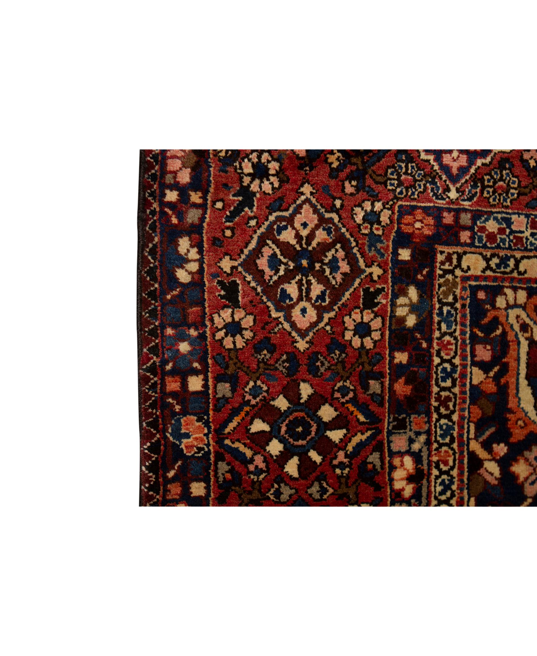 Hand-Woven Antique Persian Fine Traditional Handwoven Luxury Wool Navy / Red Rug For Sale