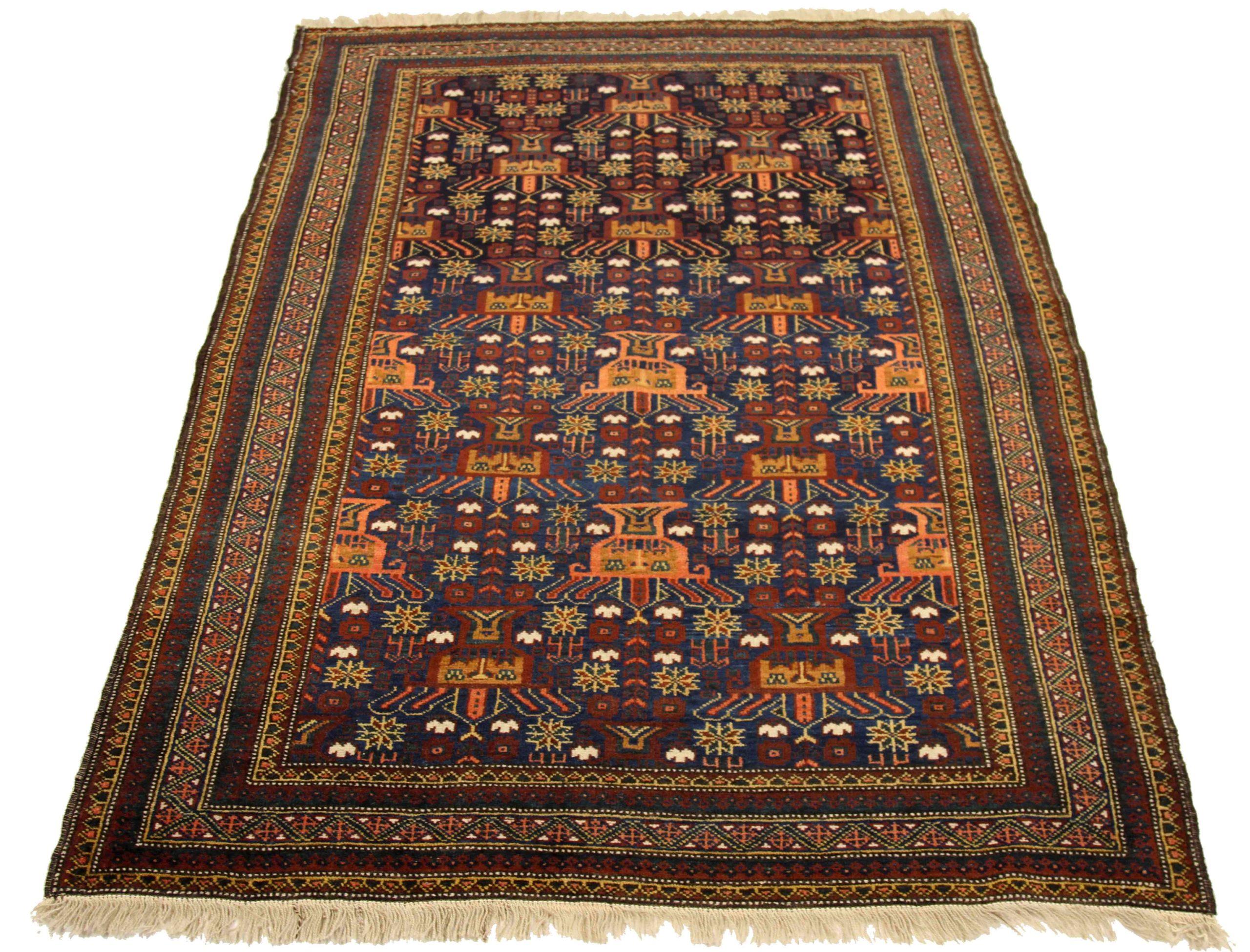 Discover the elegance of Persian Balouch featuring Small Rug in Circa 1880. Designed with Wool and Navy BlueOrangeRed, this exclusive design is perfect for enhancing your space.