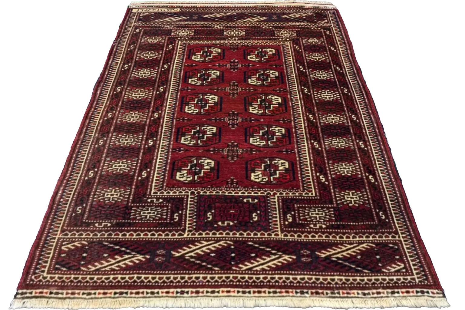 Persiano Tappeto persiano Balouch Small Design, circa 1910 - Lana, avorio, rosso - 75439 in vendita