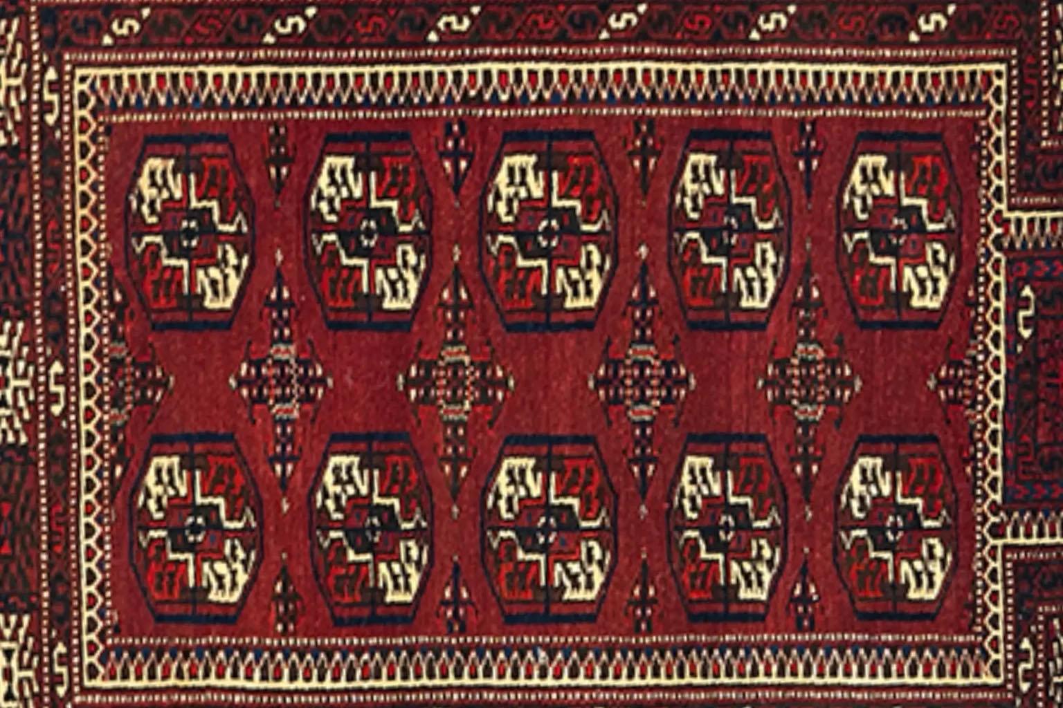 XX secolo Tappeto persiano Balouch Small Design, circa 1910 - Lana, avorio, rosso - 75439 in vendita
