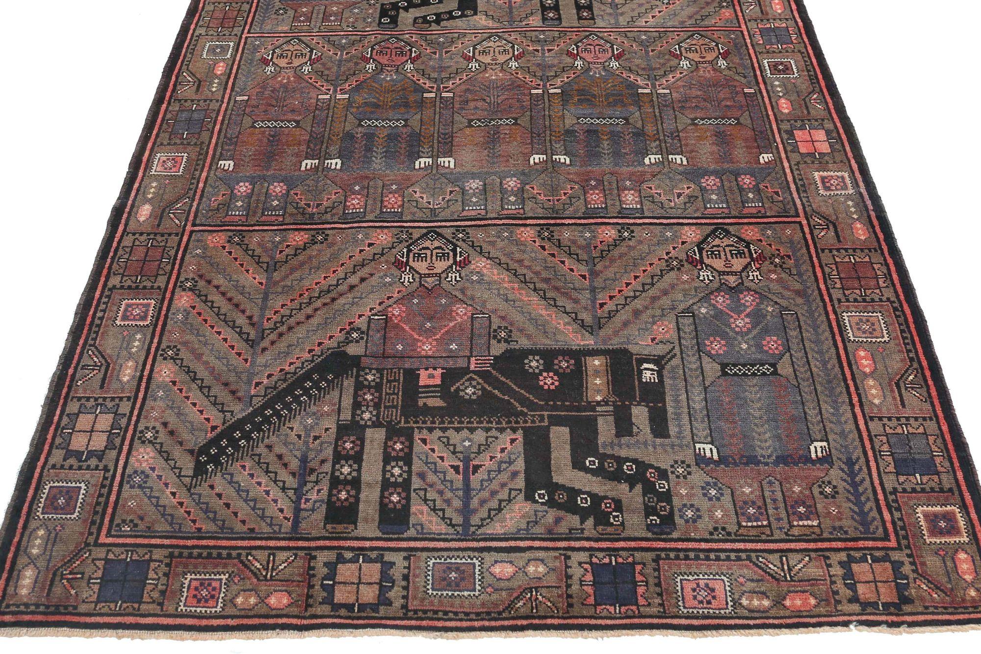 Persischer Balouch Small Teppich - Wolle Brown Design - 97125 im Zustand „Hervorragend“ im Angebot in Dallas, TX