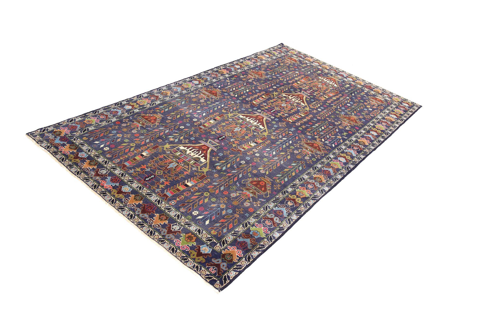 Persischer Balouch Kleiner Teppich aus Wolle in Marineblau mit Design - 97103 im Zustand „Hervorragend“ im Angebot in Dallas, TX