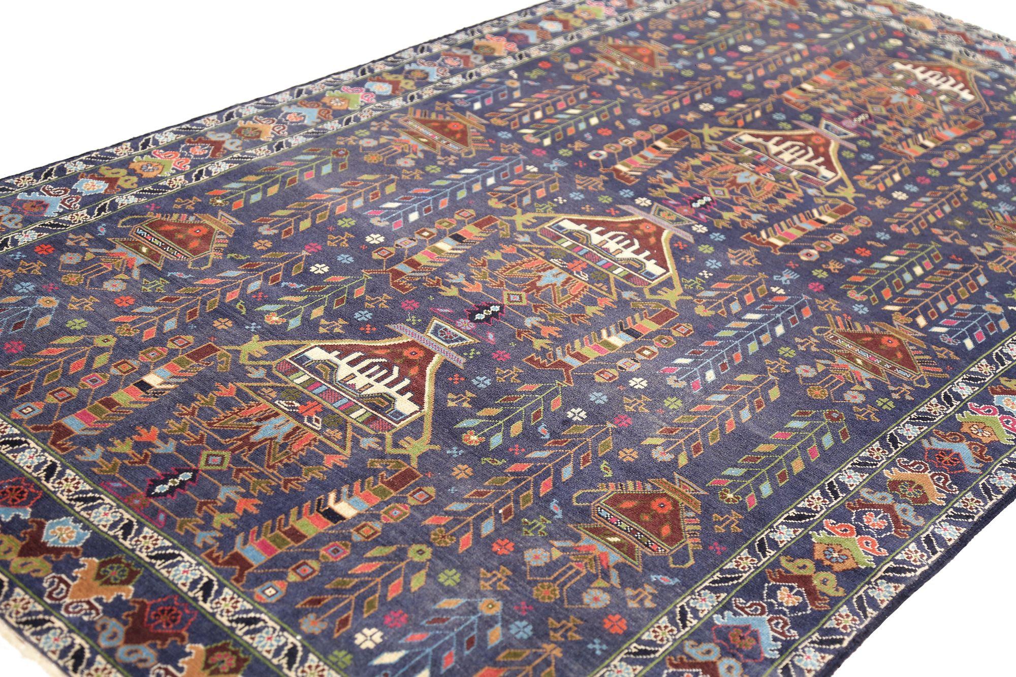 Persischer Balouch Kleiner Teppich aus Wolle in Marineblau mit Design - 97103 (20. Jahrhundert) im Angebot