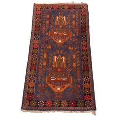 Persian Baluch Nomadic Tribal Oriental Rug, Running Dog Border, 20th Century