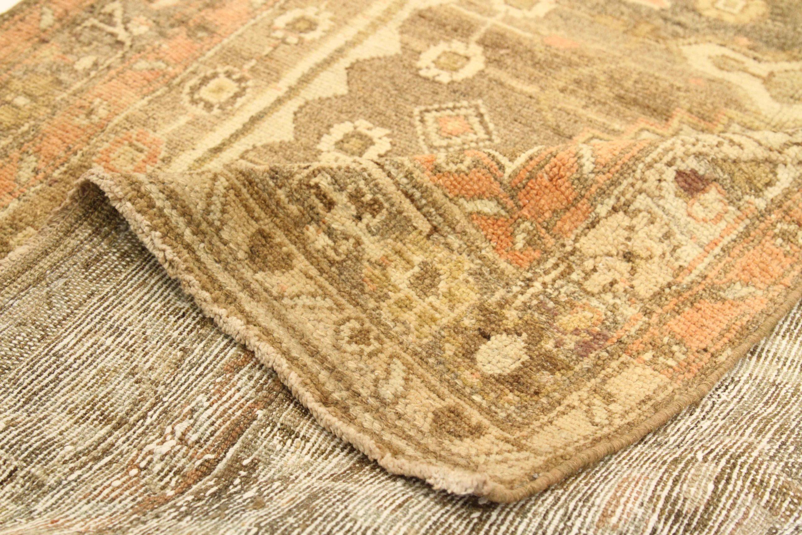 Persischer Bibikabad Kleiner Teppich Circa 1910 - Wolle Braun Elfenbein Rosa Design - 75529 (Asiatisch) im Angebot