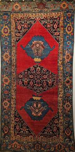 Vintage Persian Bidjar Gallery Rug in Carnelian Red & Robin’s Egg Blue