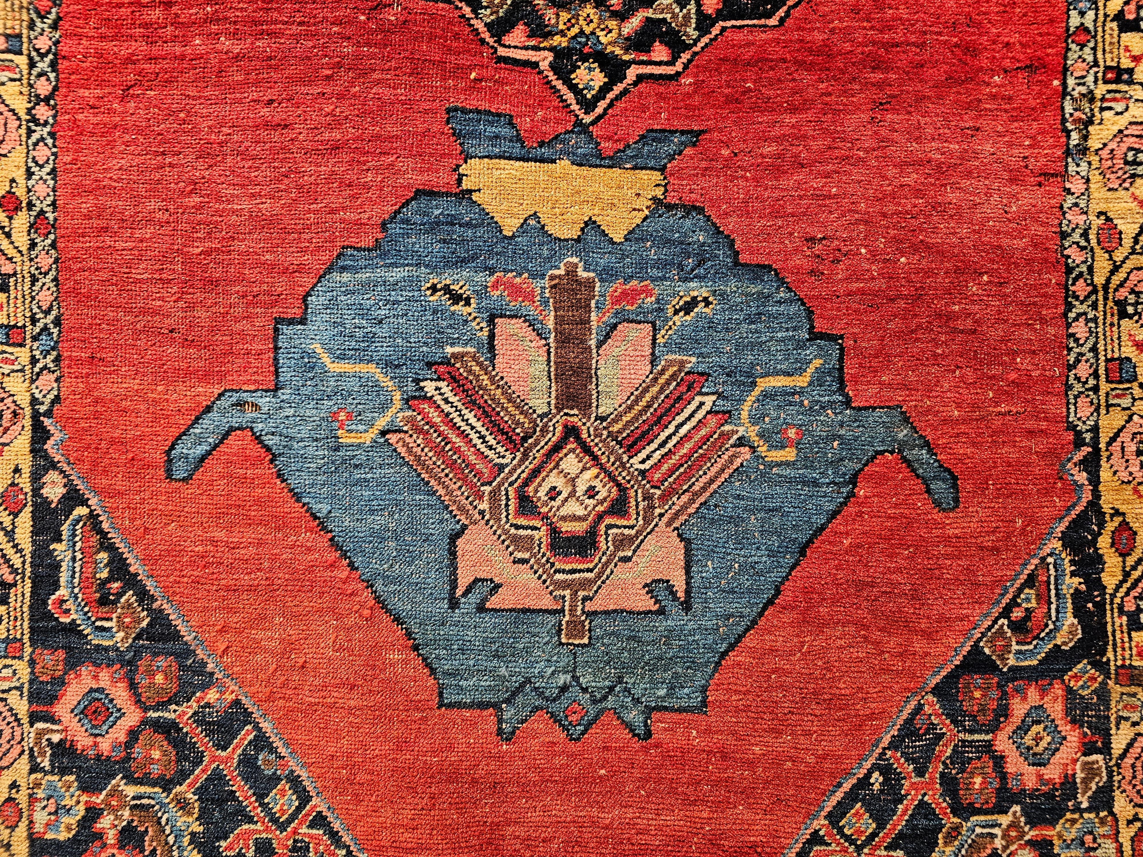 19th Century Persian Bidjar Area Rug in Geometric Pattern in Carnelian Red, Robin’s Egg Blue For Sale