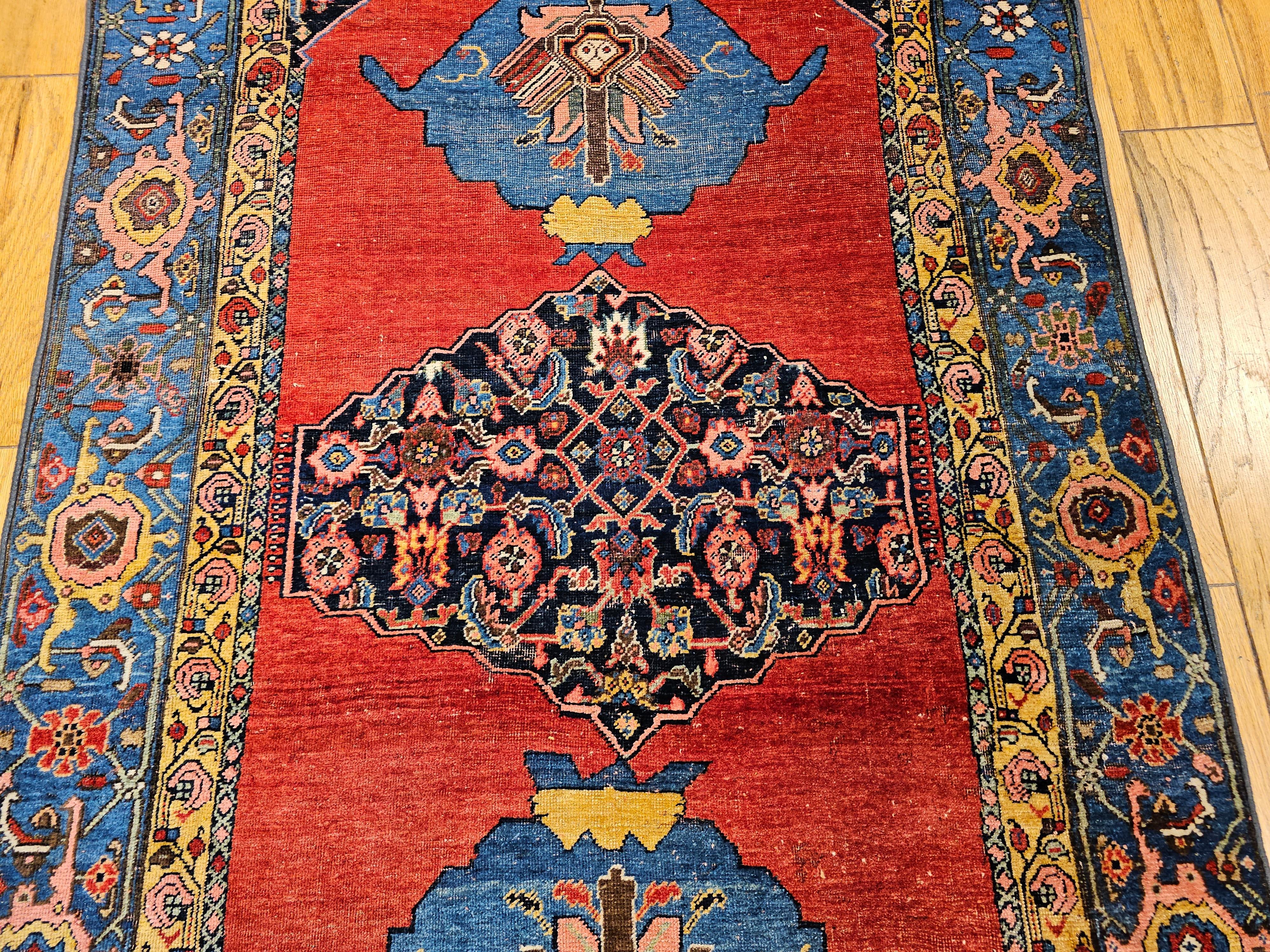 Persian Bidjar Area Rug in Geometric Pattern in Carnelian Red, Robin’s Egg Blue For Sale 3