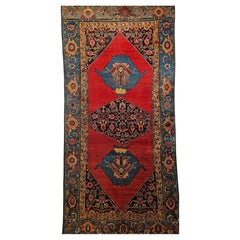 Persischer Bidjar-Teppich mit geometrischem Muster in Karneolrot und Rotkehlchenblau