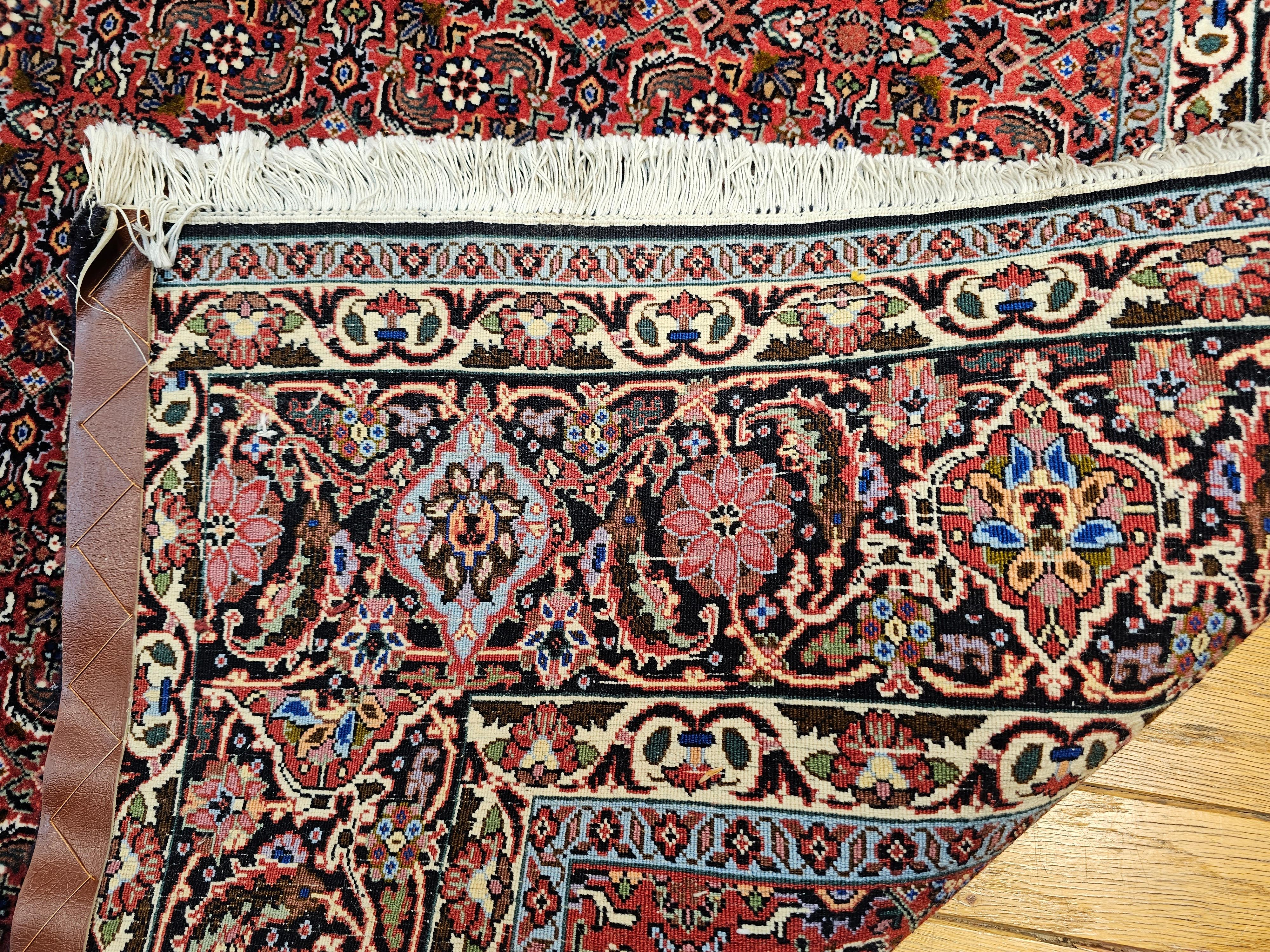 Persian Bidjar in Allover Herati Geometric Pattern in Dark Red, Navy Blue, Ivory For Sale 13
