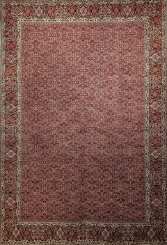 Vintage Persian Bidjar Hand-Knotted Rug in Allover Herati Geometric Pattern
