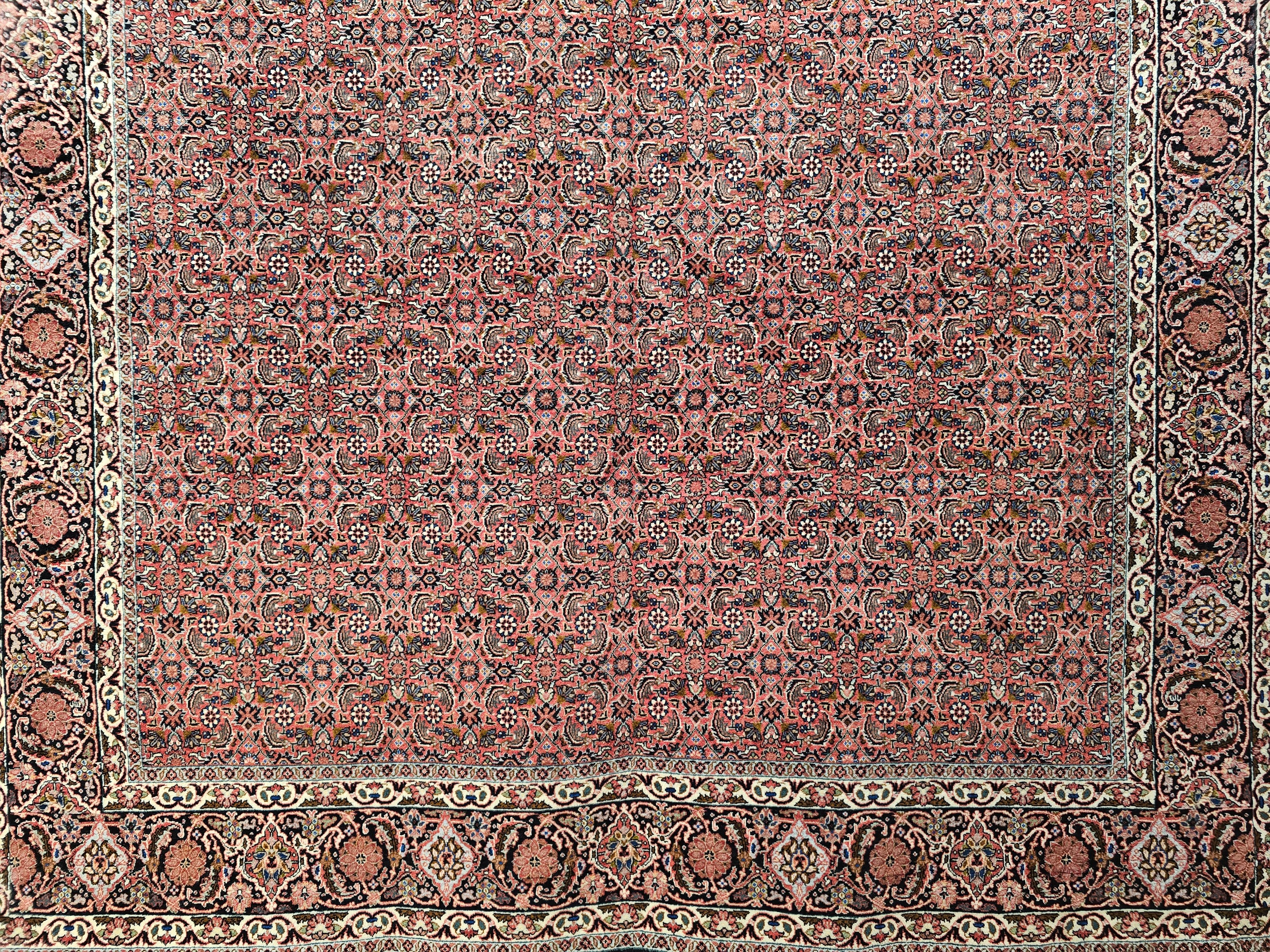 Wool Persian Bidjar in Allover Herati Geometric Pattern in Dark Red, Navy Blue, Ivory For Sale