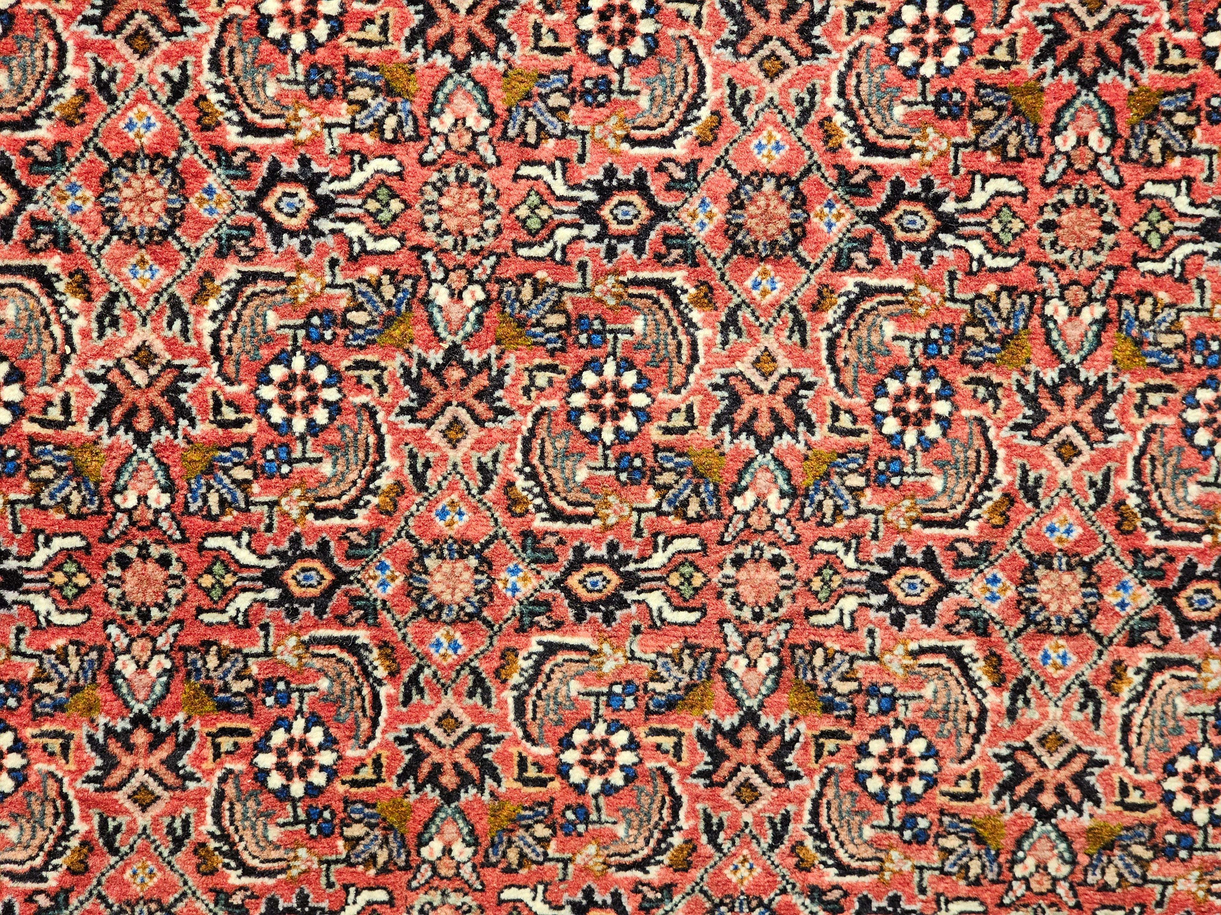 Persian Bidjar in Allover Herati Geometric Pattern in Dark Red, Navy Blue, Ivory For Sale 1