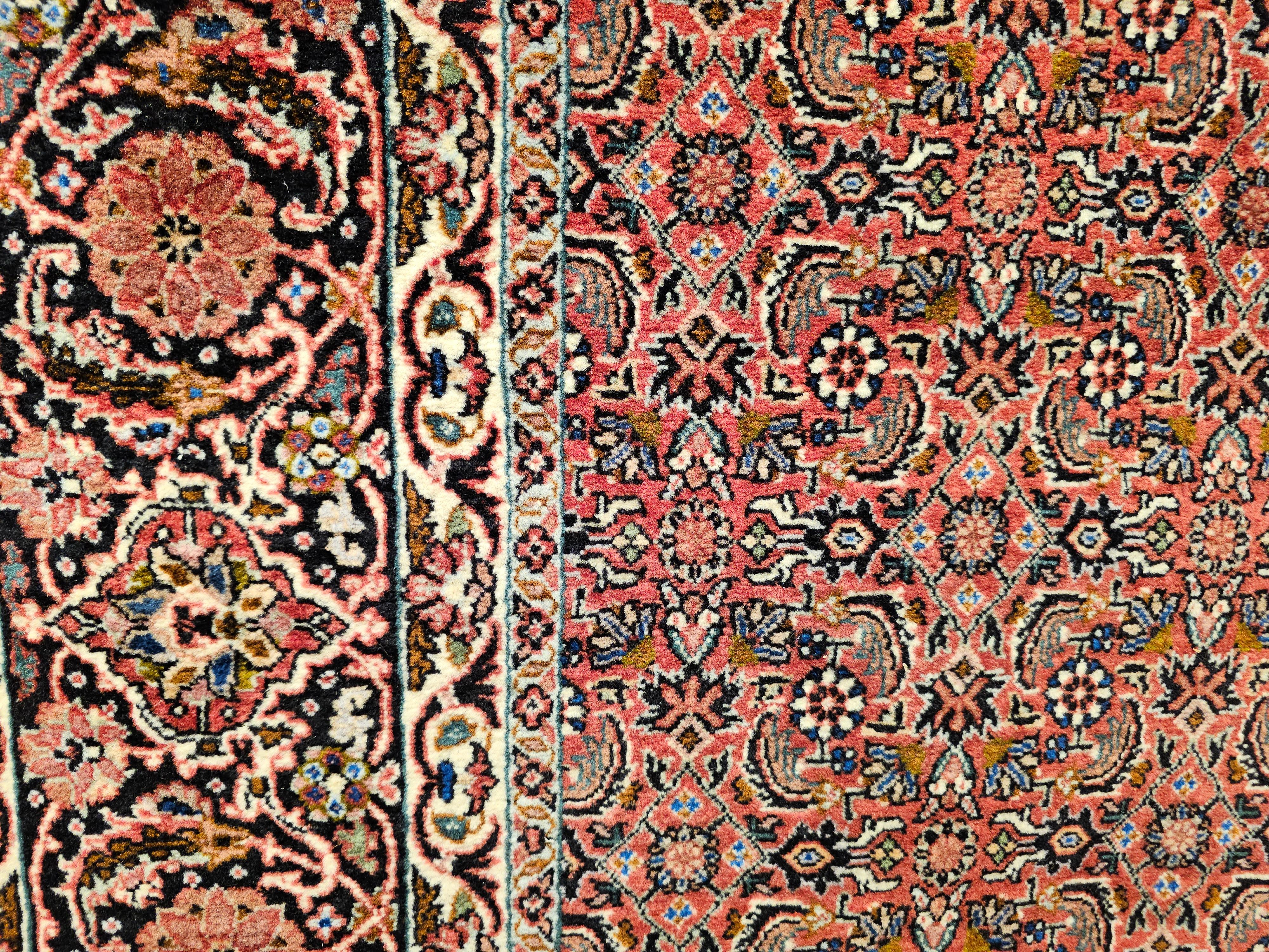 Persian Bidjar in Allover Herati Geometric Pattern in Dark Red, Navy Blue, Ivory For Sale 2