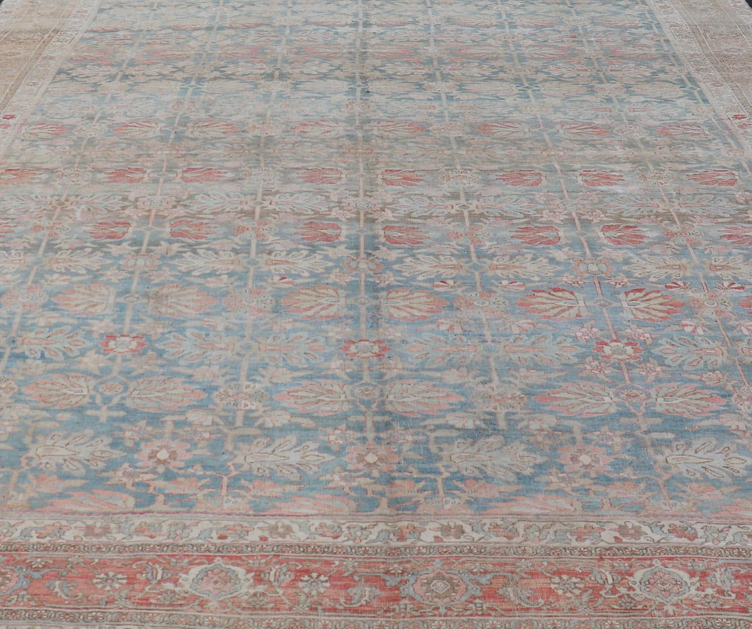 Persian Bidjar, Light Blue Background & All-Over Tribal Pattern 12'9 x 17'10 For Sale 11