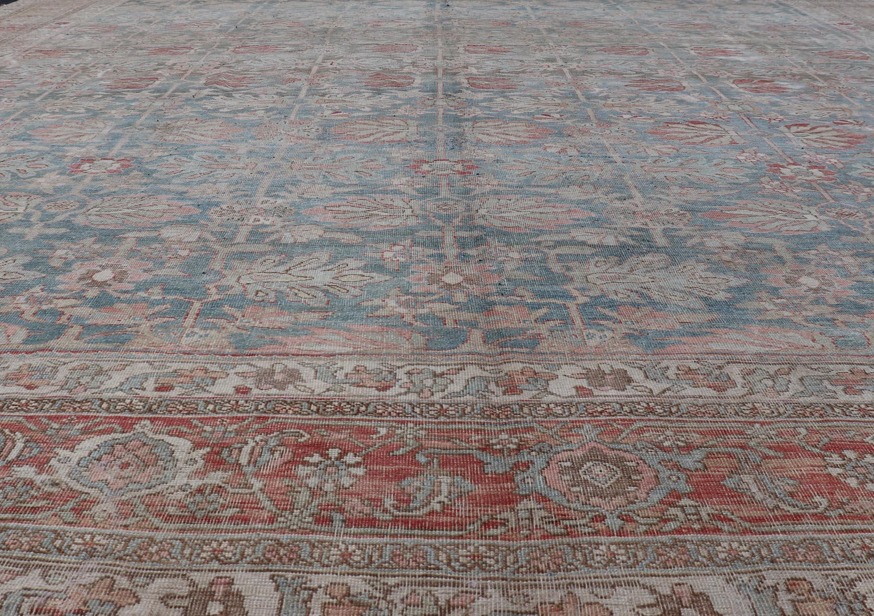 Persian Bidjar, Light Blue Background & All-Over Tribal Pattern 12'9 x 17'10 For Sale 12