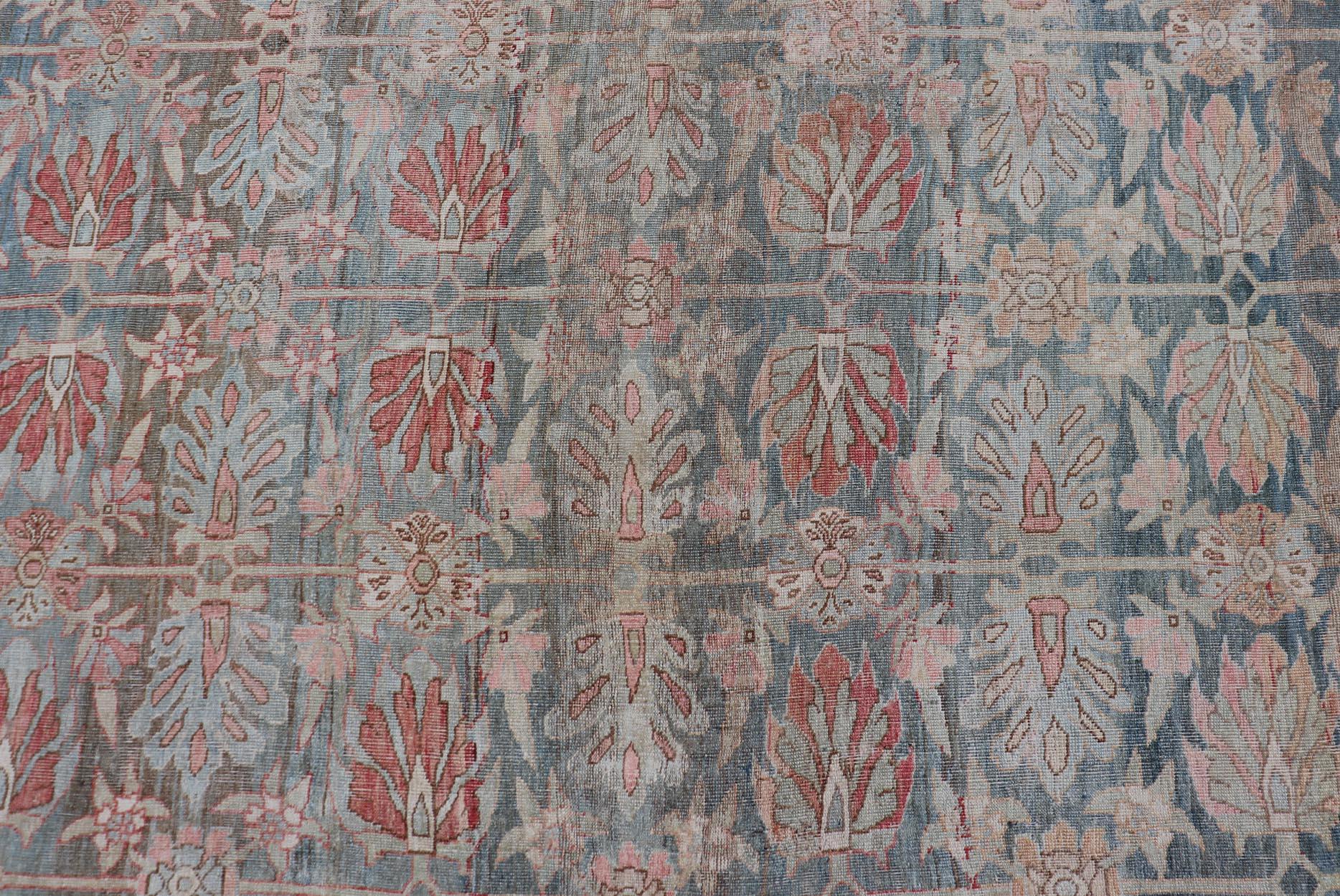 Hand-Knotted Persian Bidjar, Light Blue Background & All-Over Tribal Pattern 12'9 x 17'10 For Sale