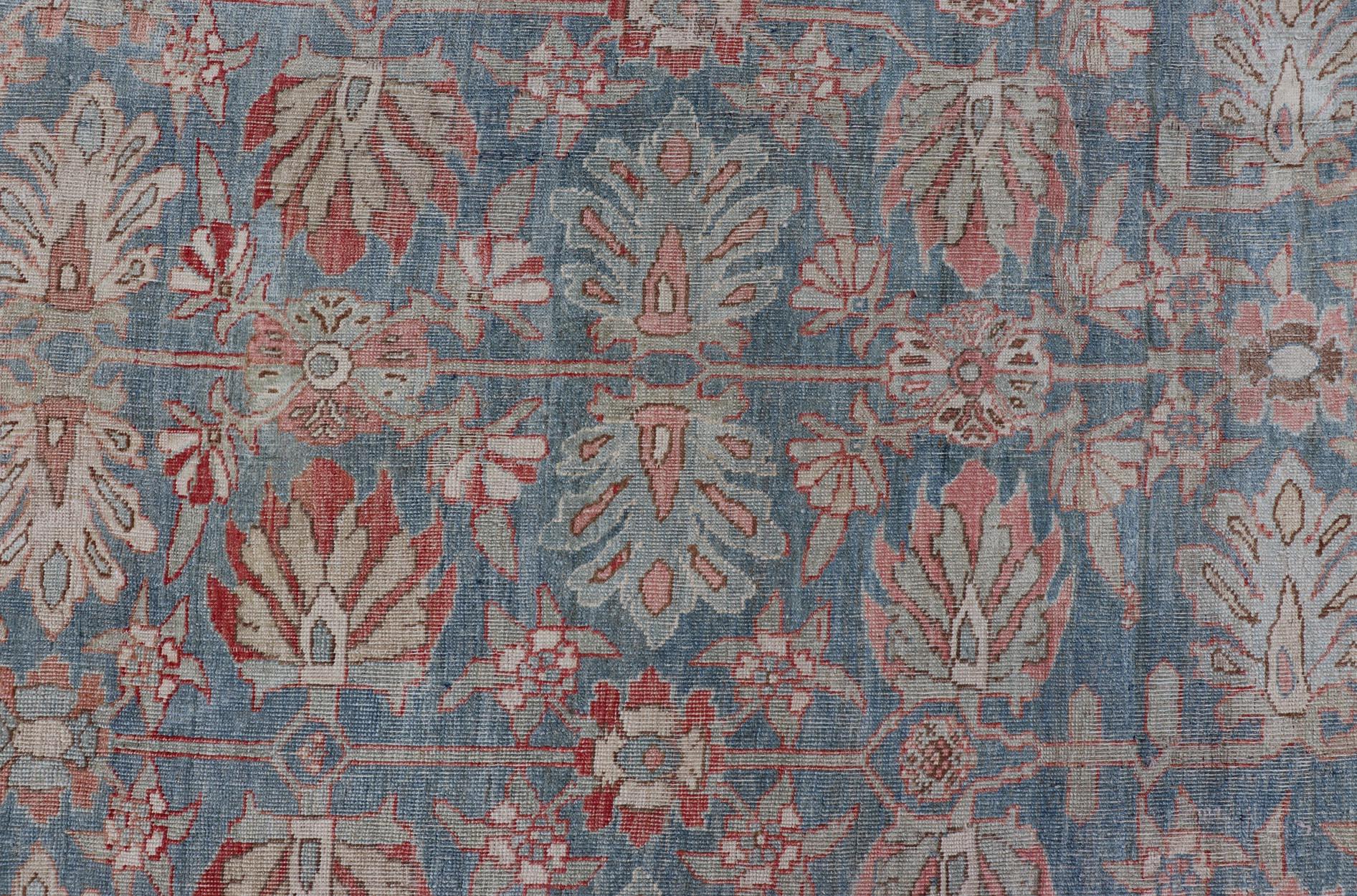 Persian Bidjar, Light Blue Background & All-Over Tribal Pattern 12'9 x 17'10 In Good Condition For Sale In Atlanta, GA