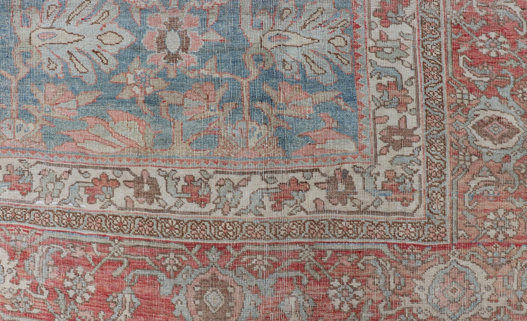 19th Century Persian Bidjar, Light Blue Background & All-Over Tribal Pattern 12'9 x 17'10 For Sale