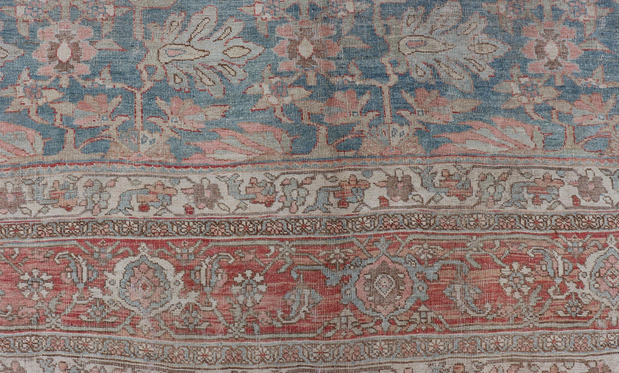 Wool Persian Bidjar, Light Blue Background & All-Over Tribal Pattern 12'9 x 17'10 For Sale
