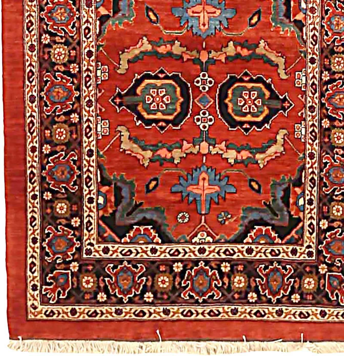 Asian Persian Bijar Area Rug (Round) Circa 1990 - Wool Blue Ivory Red 72368 For Sale