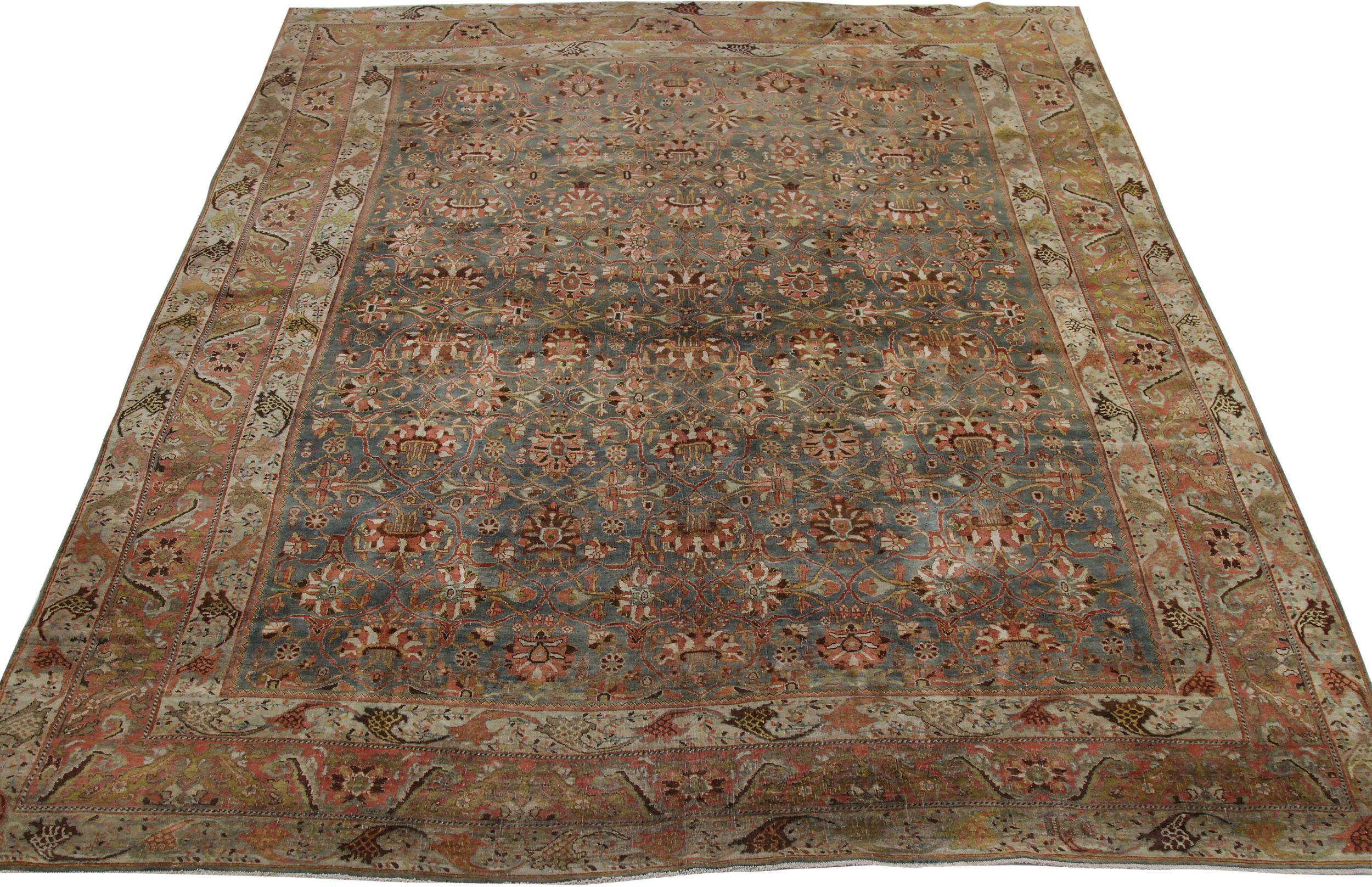 Entdecken Sie die Eleganz des persischen Bijar mit Teppichen aus der Zeit um 1880. Dieses exklusive Design aus Wolle und BlueIvoryPink ist perfekt, um Ihren Raum zu verschönern.