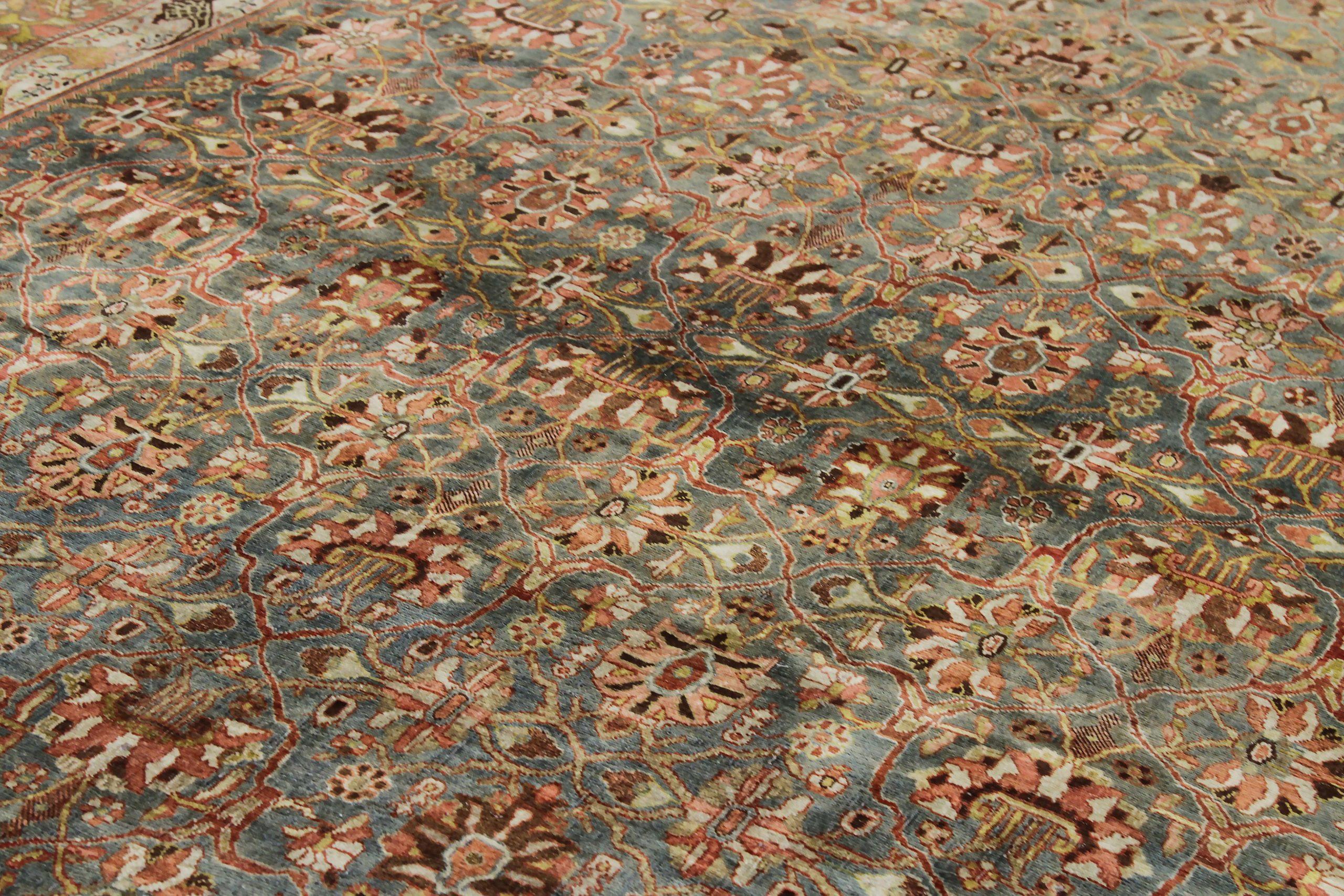 Persische Bijar-Teppiche  - Wolle Blau Elfenbein Rosa Design - 89711 im Zustand „Hervorragend“ im Angebot in Dallas, TX