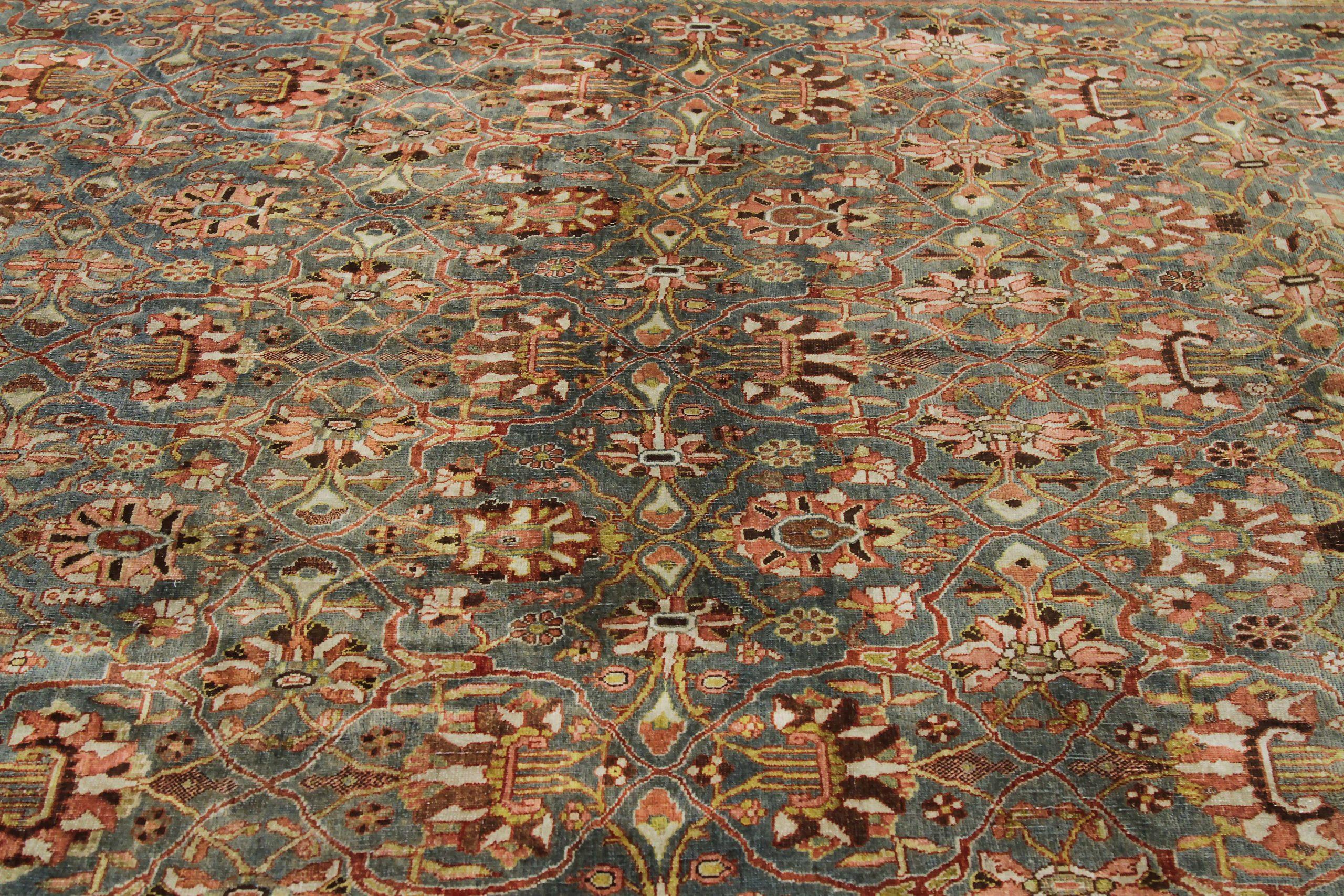Persische Bijar-Teppiche  - Wolle Blau Elfenbein Rosa Design - 89711 (18. Jahrhundert und früher) im Angebot