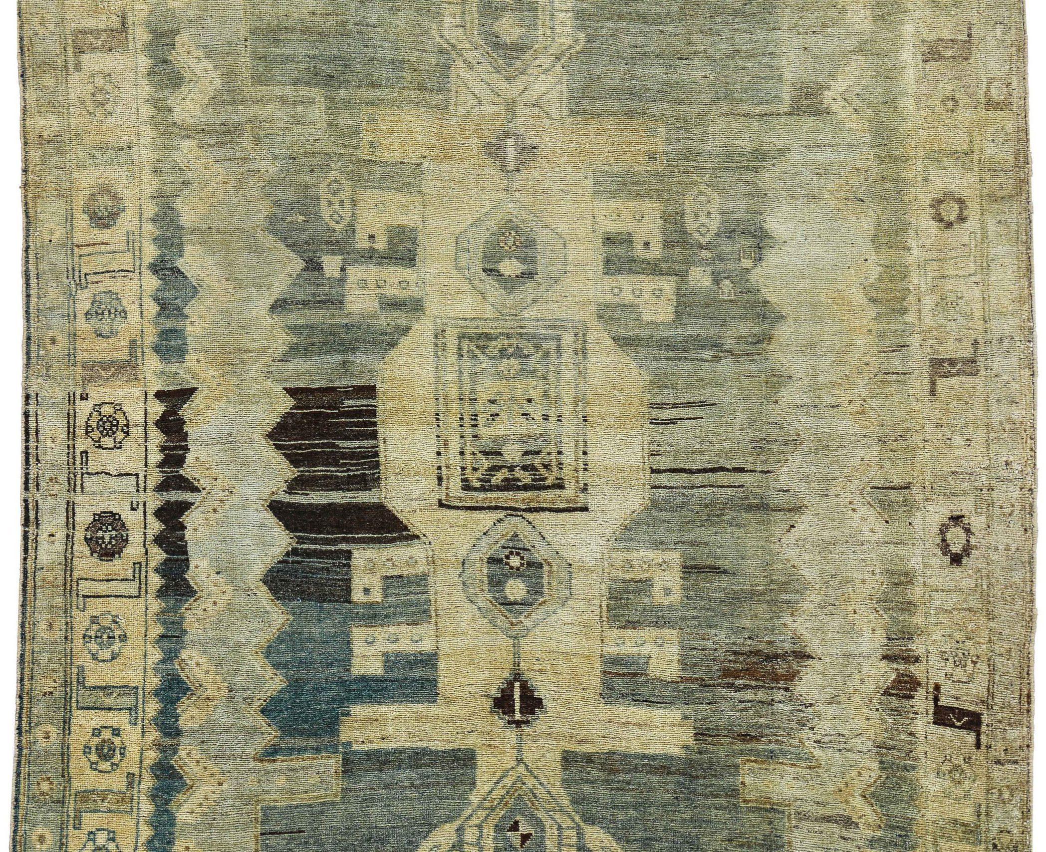 Asiatico Tappeti persiani Bijar - Lana Marrone Grigio Verde Avorio - 91203 in vendita
