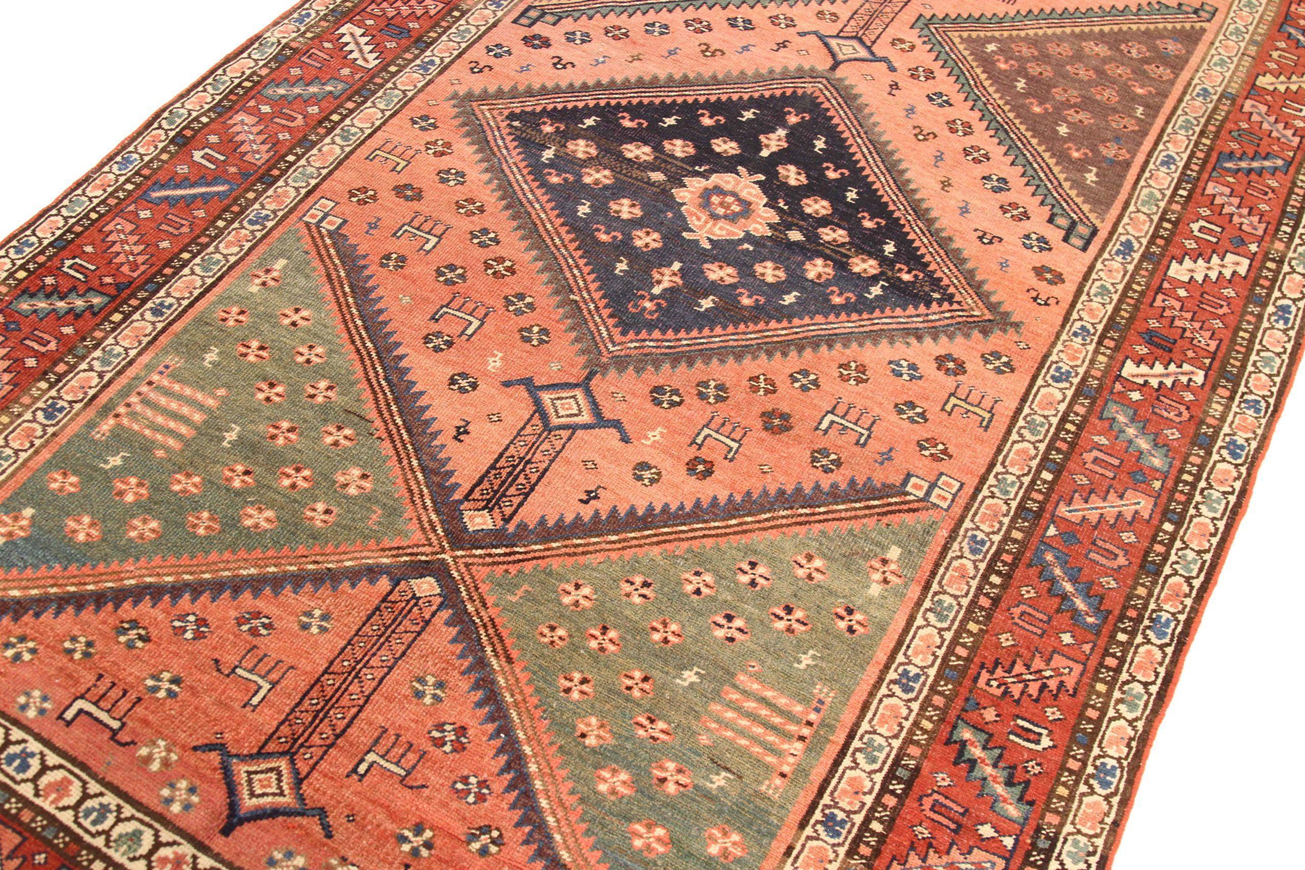 Asian Persian Bijar Area Rugs - Wool Green Navy Blue Pink Red 71717 For Sale
