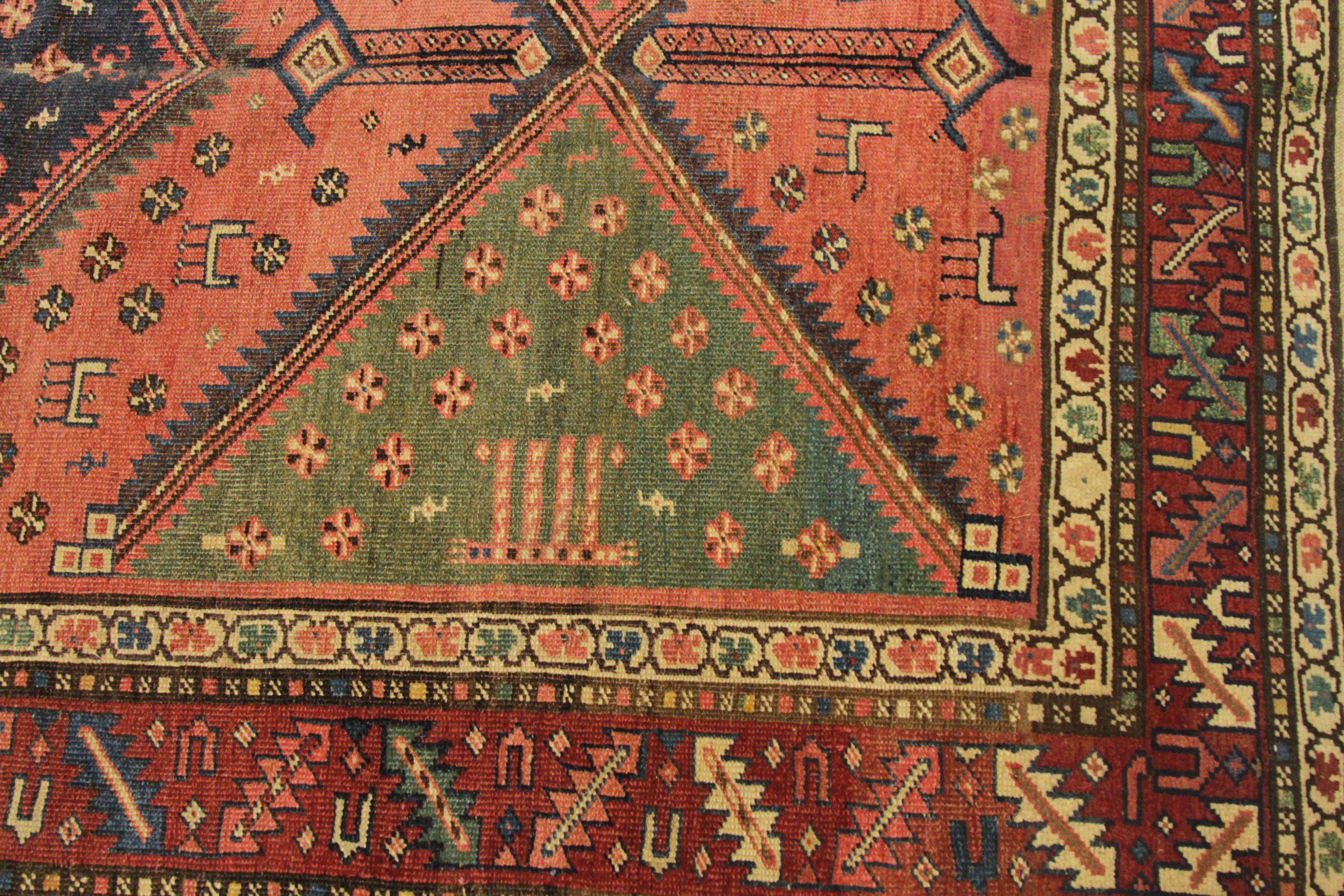 Persian Bijar Area Rugs - Wool Green Navy Blue Pink Red 71717 In Excellent Condition For Sale In Dallas, TX