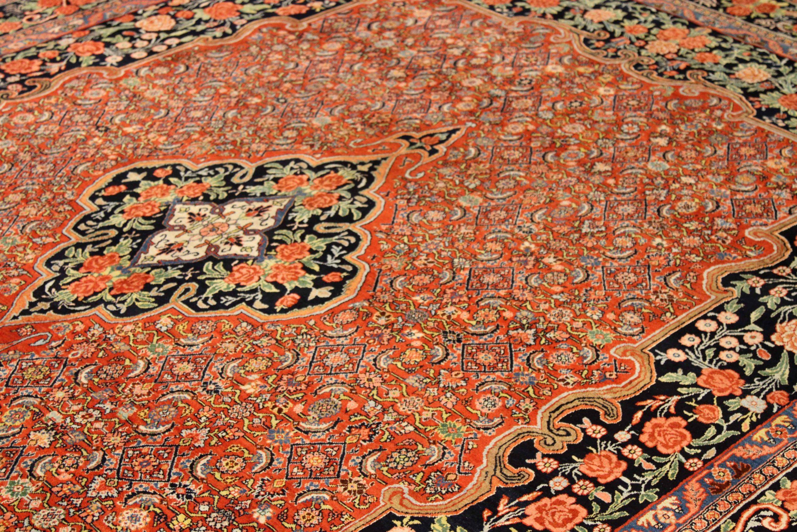 Asiatico Tappeto persiano Bijar 1880 circa - Lana Verde Blu Navy Rosso - 75440 in vendita