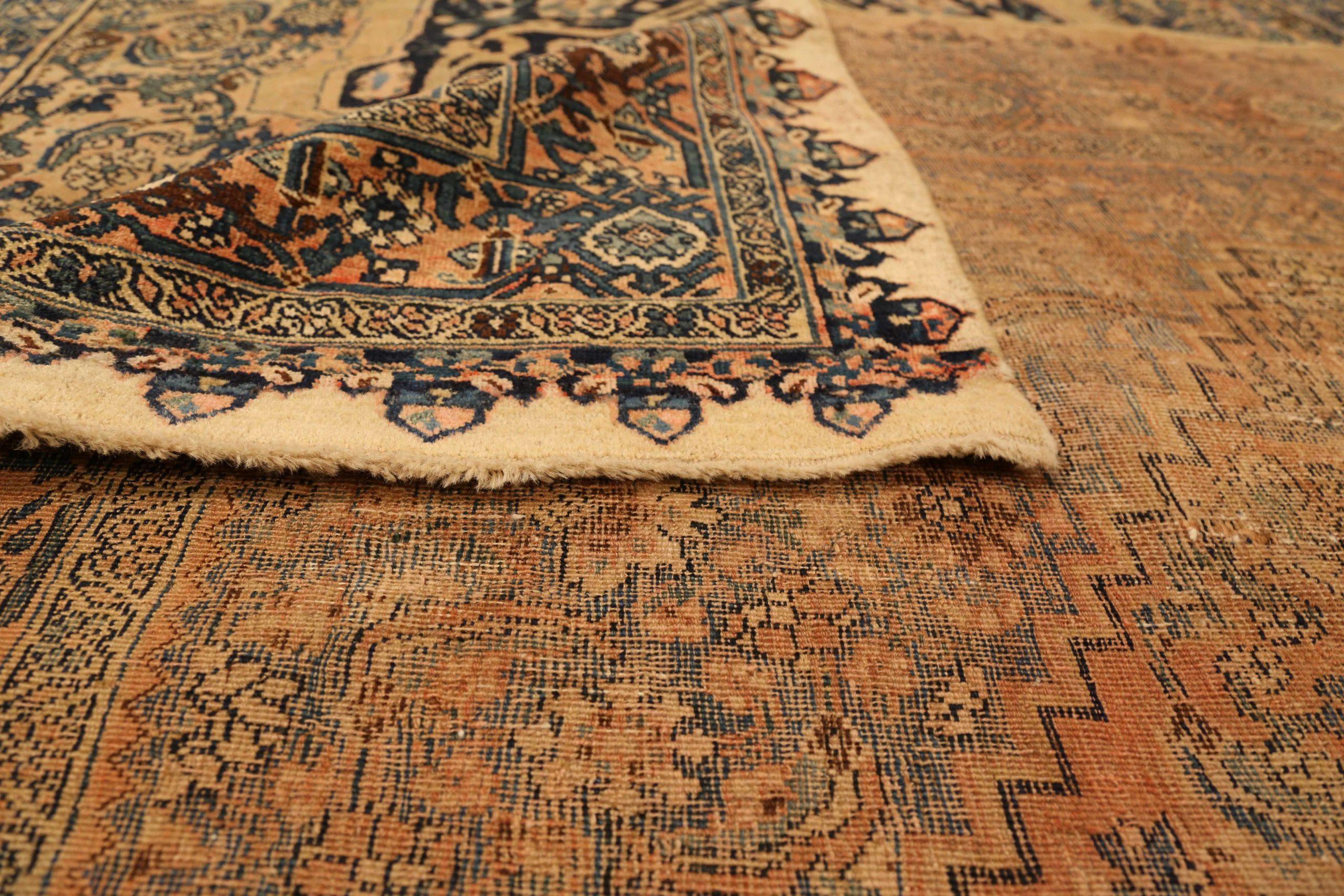 Persian Bijar Area Rugs - Wool Navy Blue Yellow 10341 In Excellent Condition For Sale In Dallas, TX