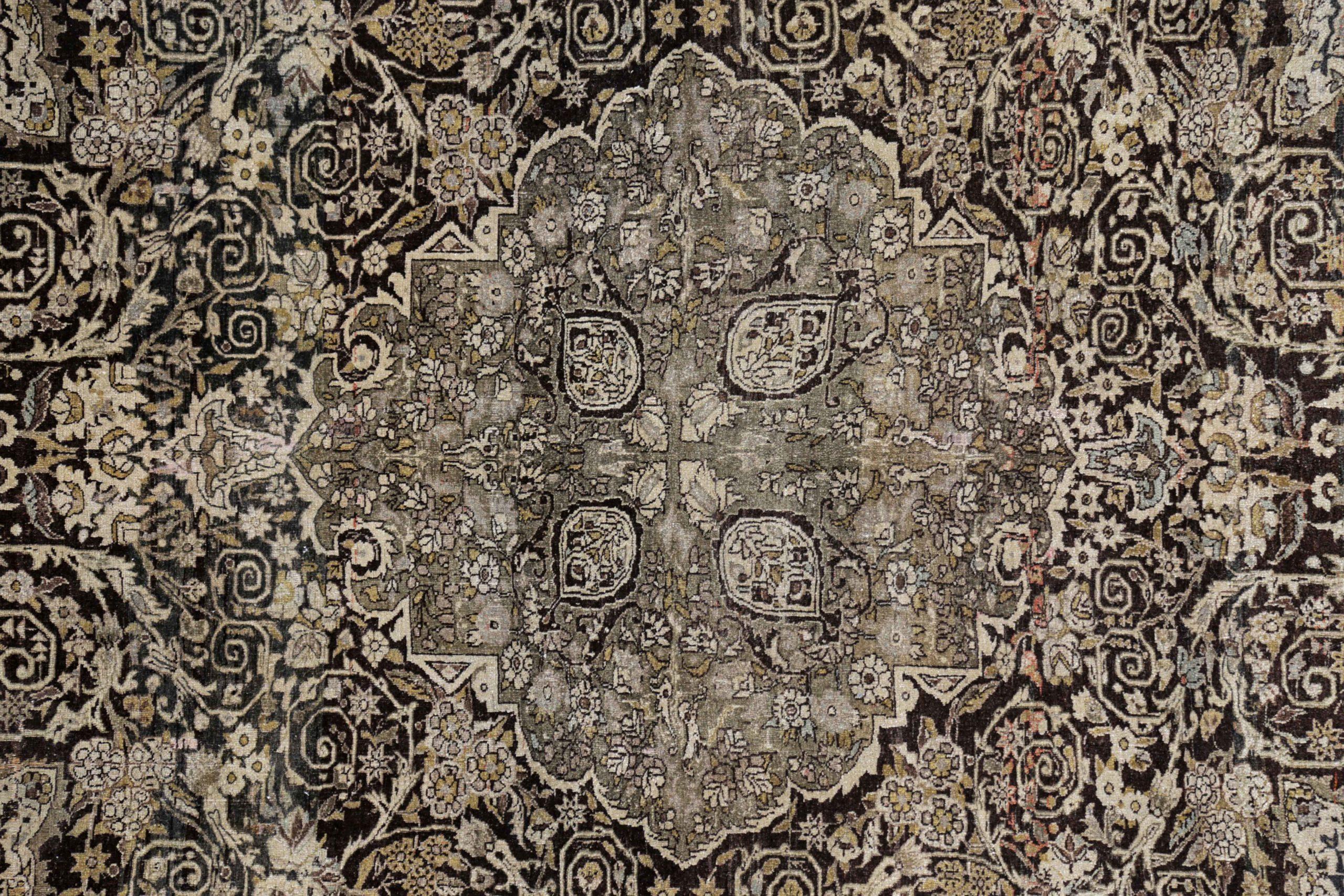 Persische Bijar Teppiche Circa 1910 - Wolle Braun Elfenbein Design - 91411 (20. Jahrhundert) im Angebot
