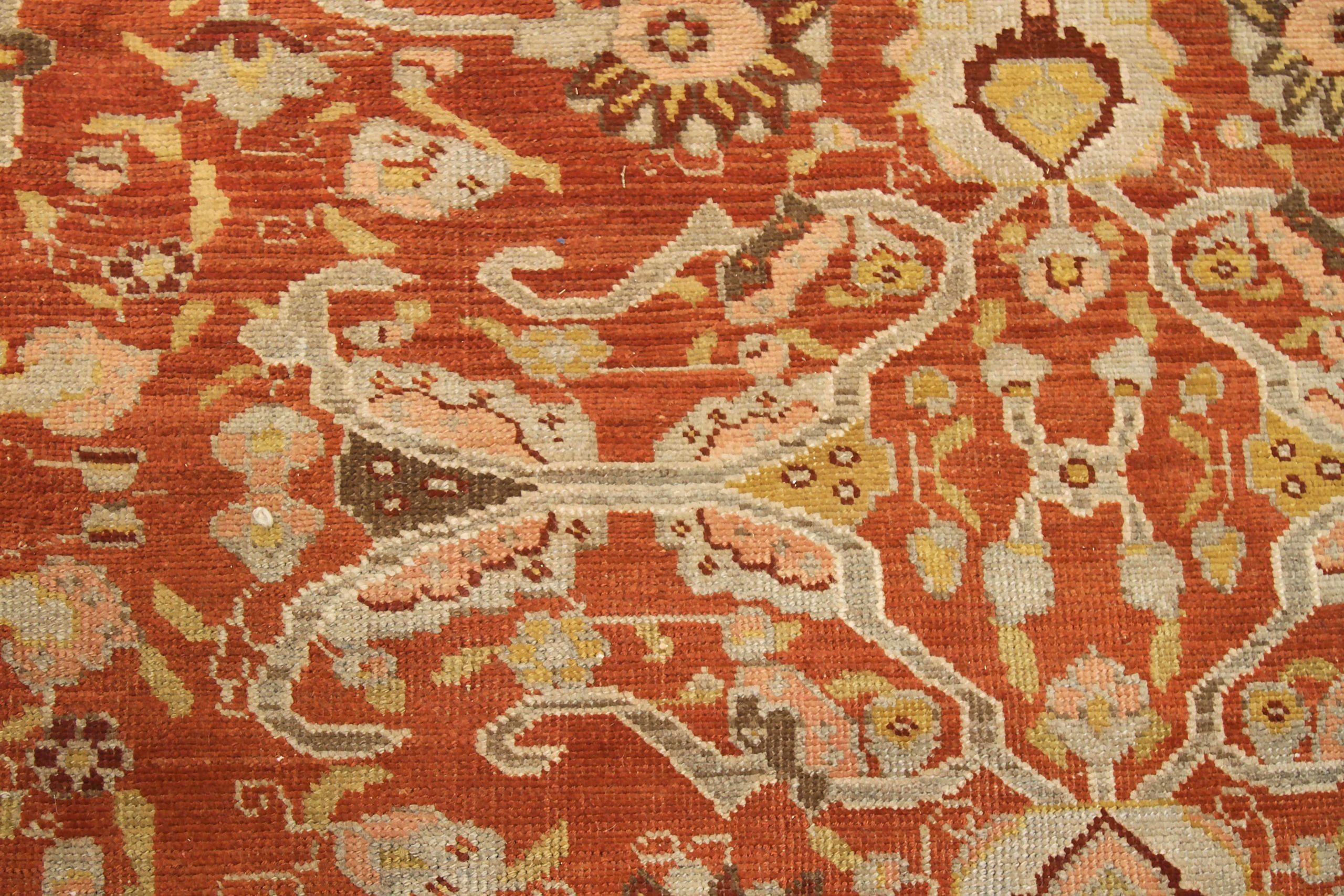 20ième siècle Tapis persans Bijar datant d'environ 1910 - motif en laine rouge jaune - 89698 en vente