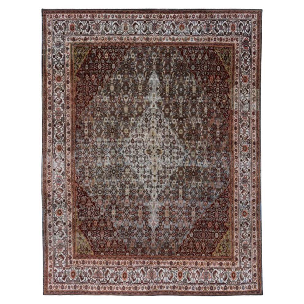 Persian Bijar Area Rugs Circa 1940 - Wool Ivory Red Design - 91635