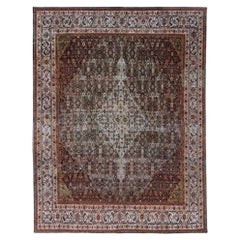 Persian Bijar Area Rugs Circa 1940 - Wool Ivory Red Design - 91635
