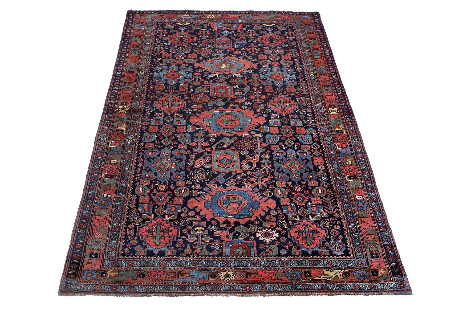 Persische Bijar Teppiche - Wolle Schwarz Blau Braun Rosa Rot - 97908 (20. Jahrhundert) im Angebot