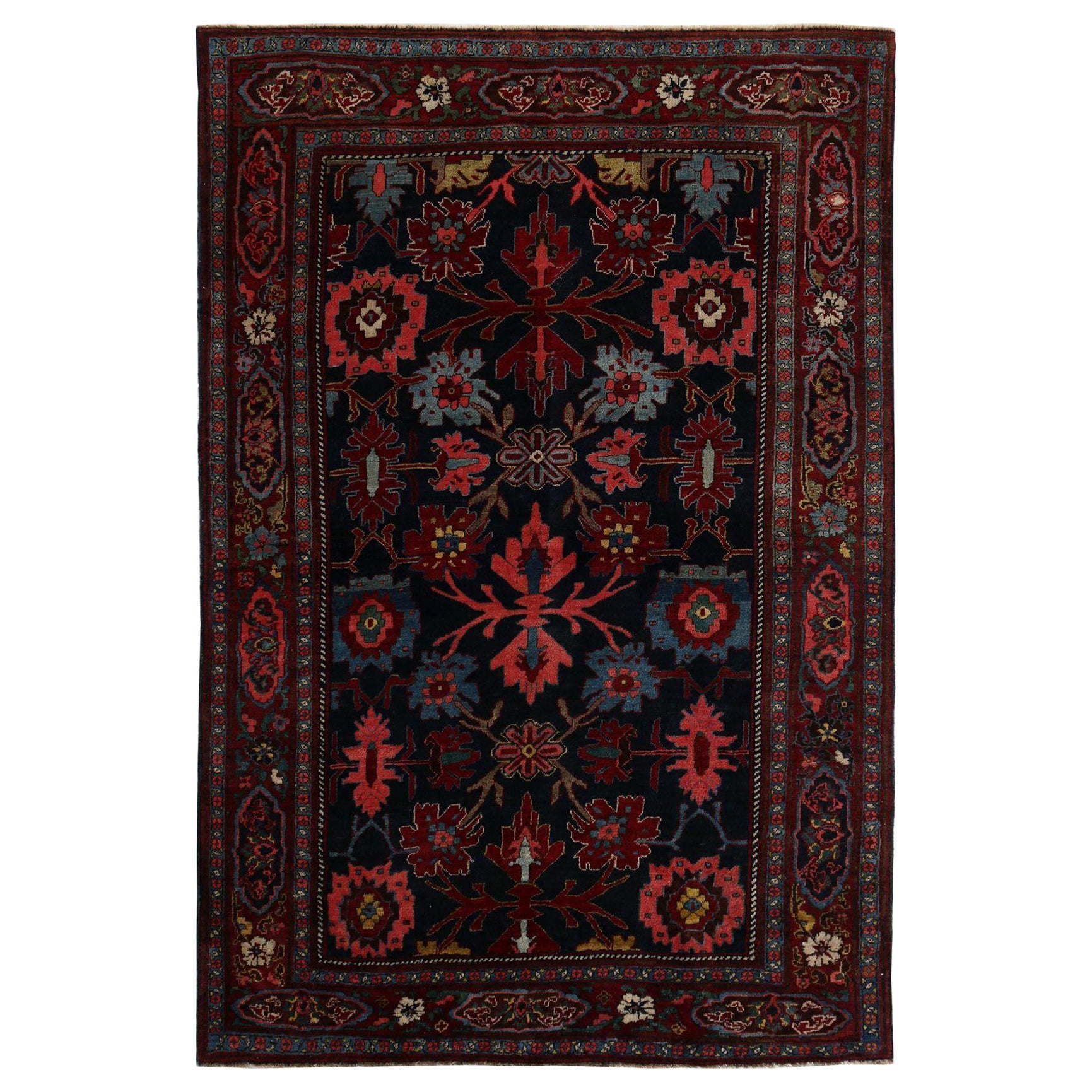 Tapis de sol Persan Bijar - Laine Noir Rose Design - 97393