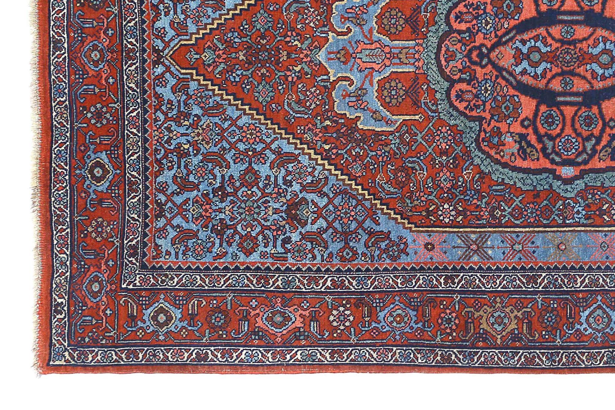 Persische Bijar-Teppiche - Wolle Blau Rot Design - 97922 (Irakisch) im Angebot