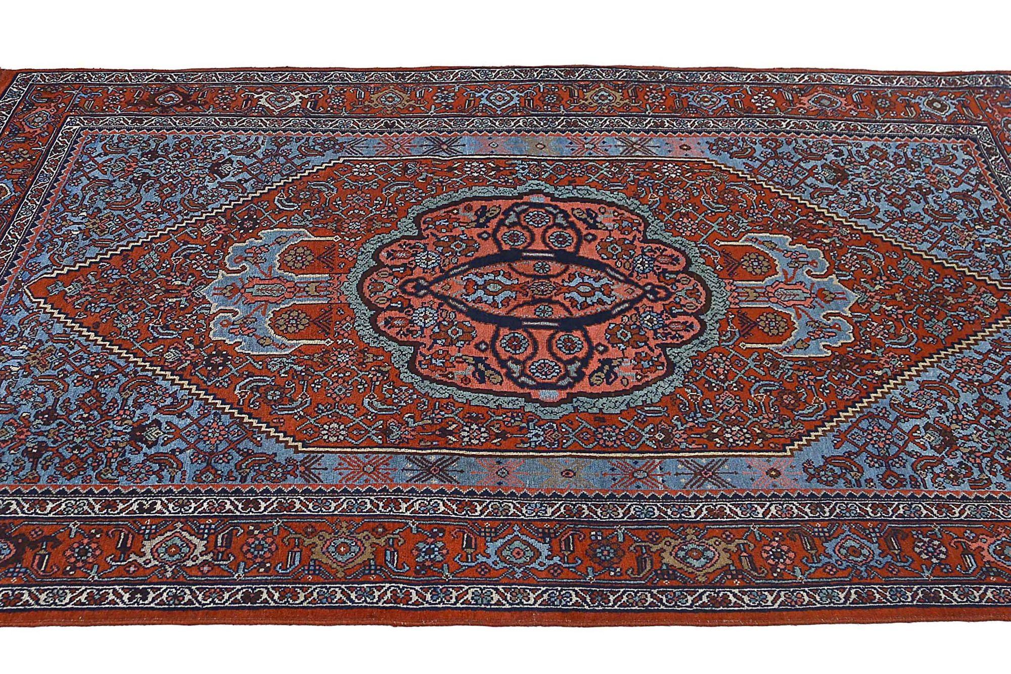 Persische Bijar-Teppiche - Wolle Blau Rot Design - 97922 (20. Jahrhundert) im Angebot
